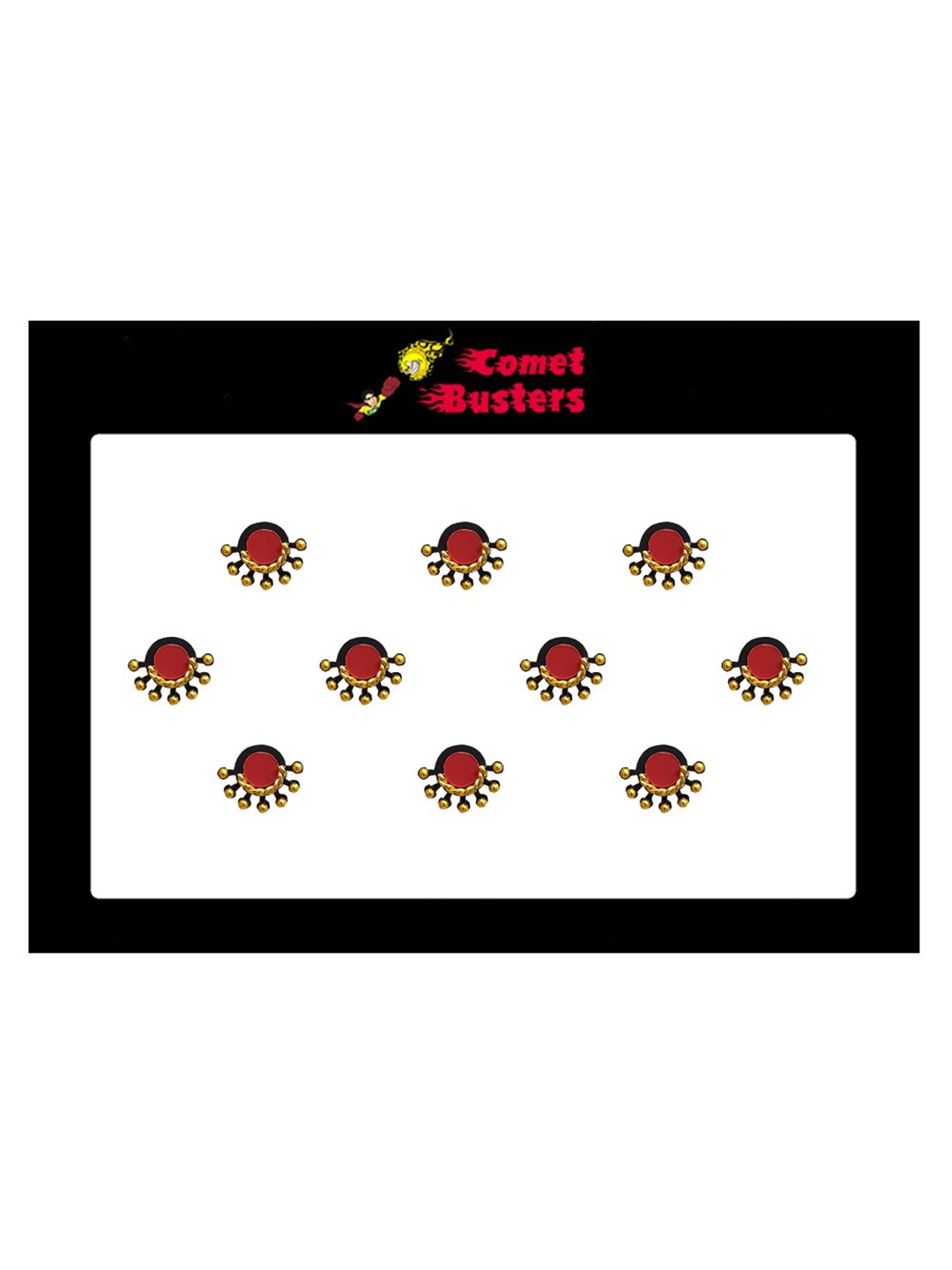 

Comet Busters 10 Pcs Reusable Designer Bindis - Maroon & Gold-Toned