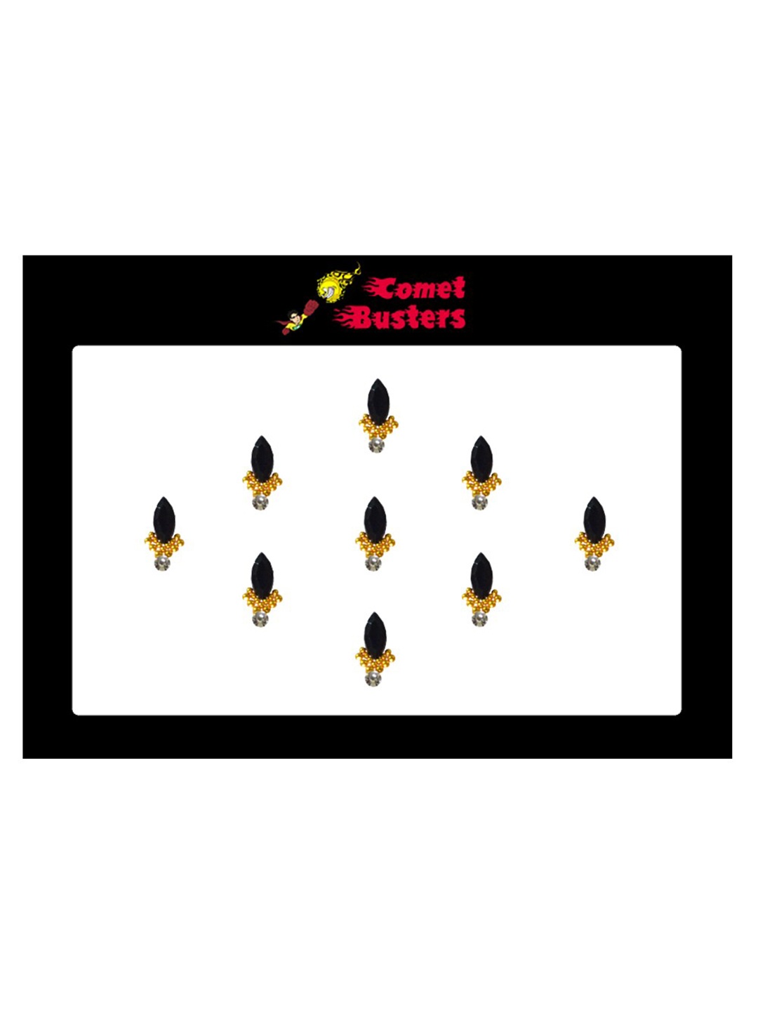 

Comet Busters 9 Pcs Embellished Reusable Designer Bindis - Black & Gold-Toned