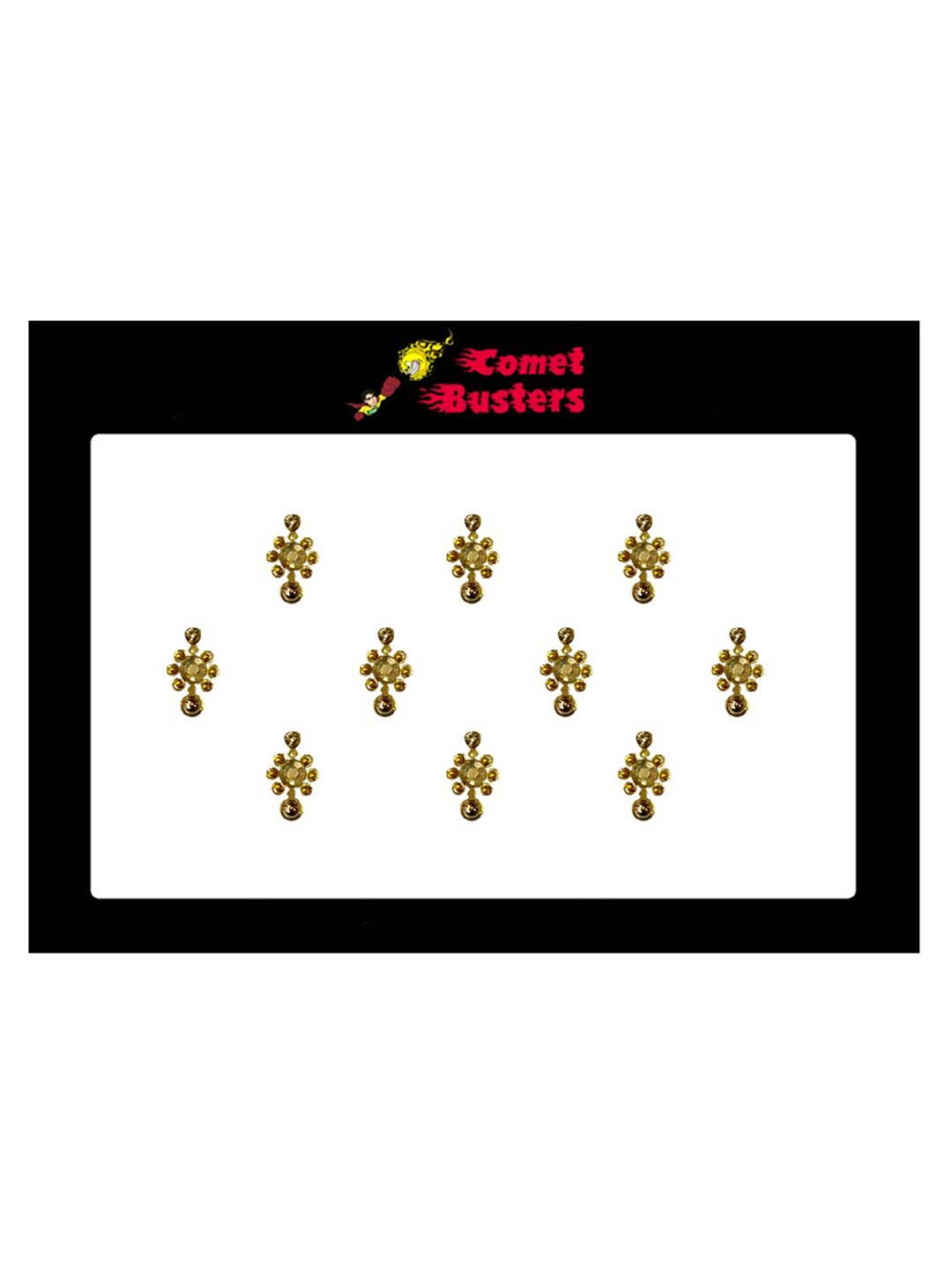 

Comet Busters 10 Pcs Embellished Reusable Designer Bindis - Gold-Toned