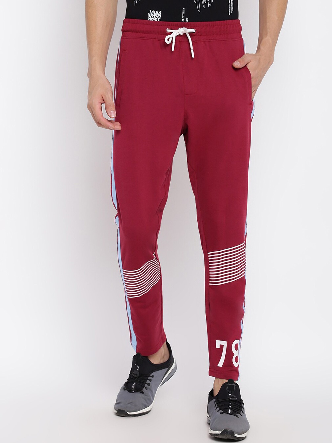 

abof Men Maroon Striped Joggers Trousers