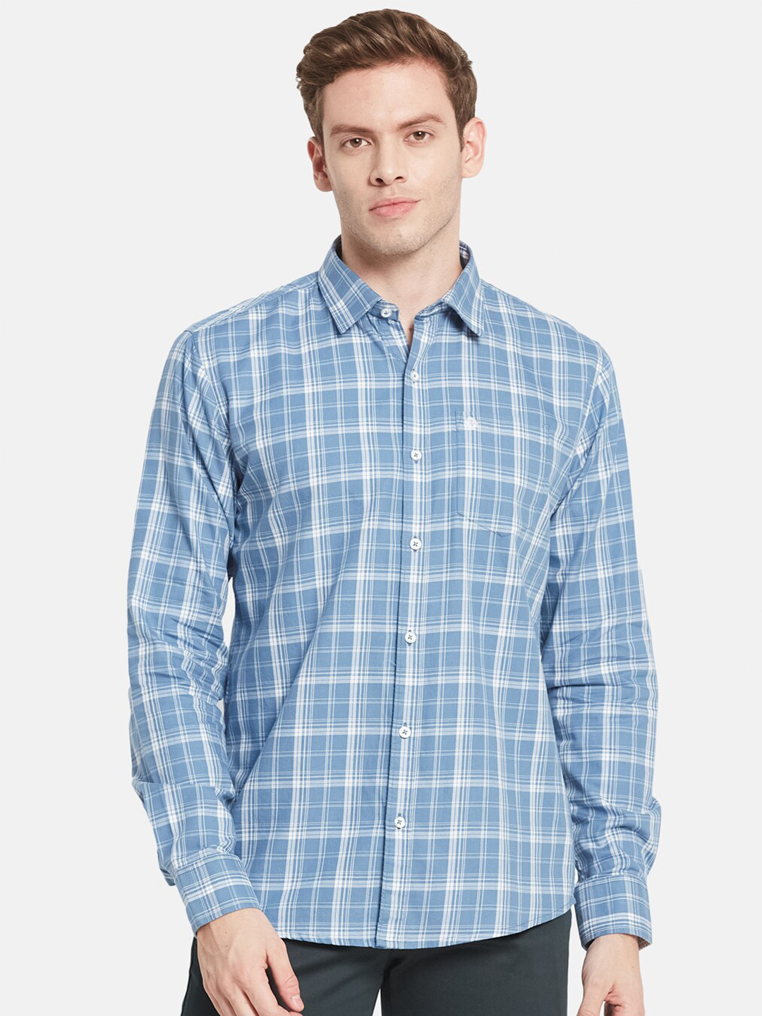 

METTLE Men Regular Fit Checked Cotton Casual Shirt, Blue