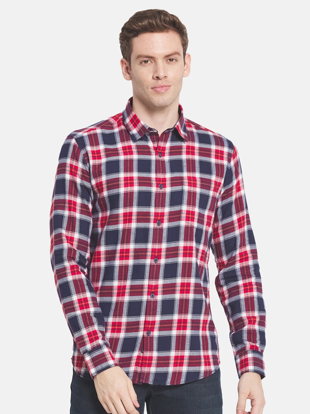 

METTLE Men Regular Fit Tartan Checked Cotton Casual Shirt, Maroon