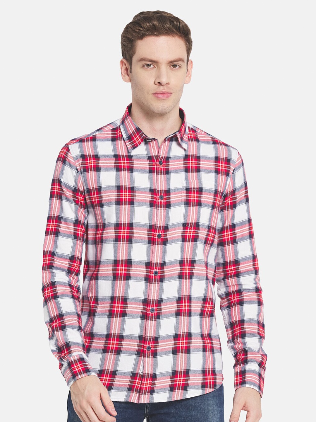

METTLE Men Regular Fit Tartan Checked Cotton Casual Shirt, Red