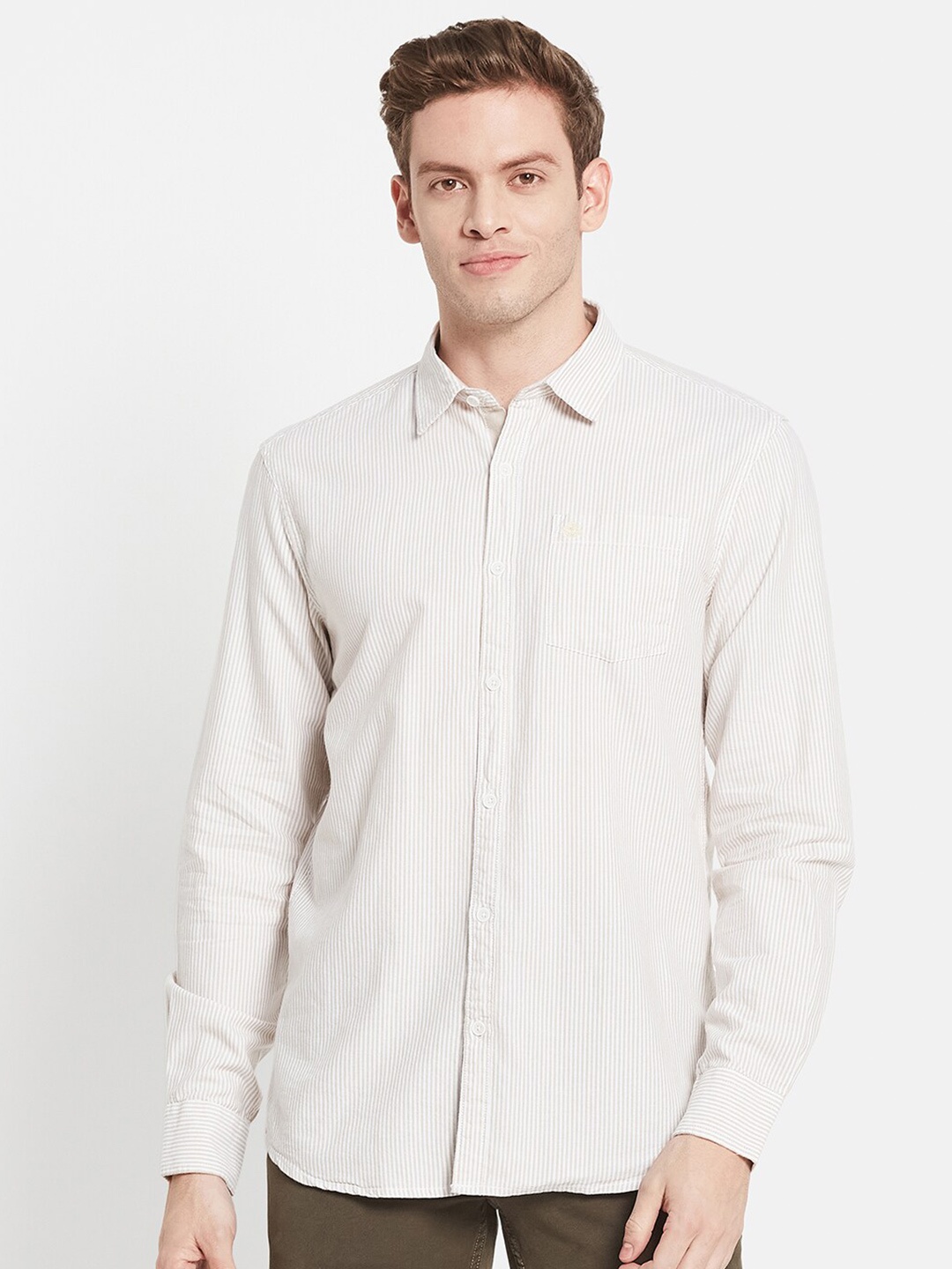 

METTLE Men Regular Fit Striped Cotton Casual Shirt, Peach