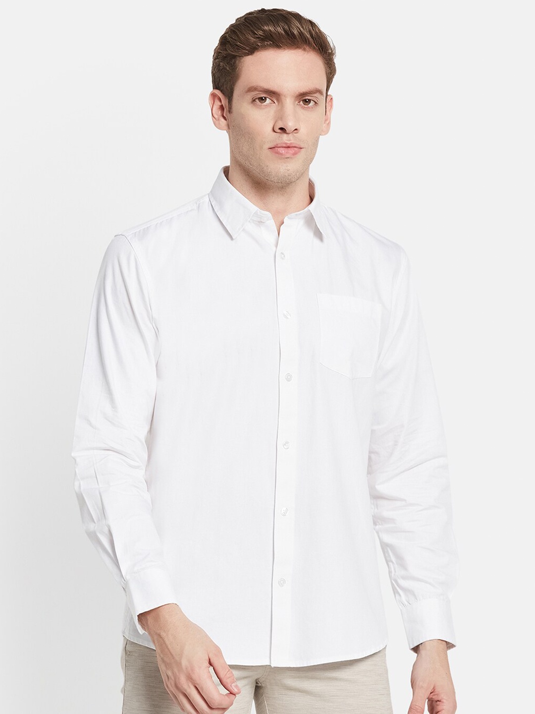 

METTLE Men Regular Fit Solid Cotton Casual Shirt, White