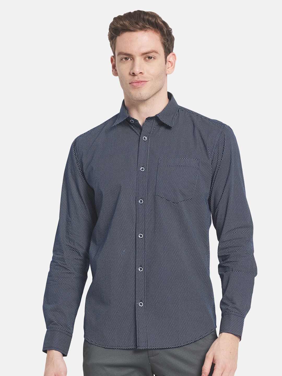 

METTLE Men Regular Fit Printed Cotton Casual Shirt, Navy blue