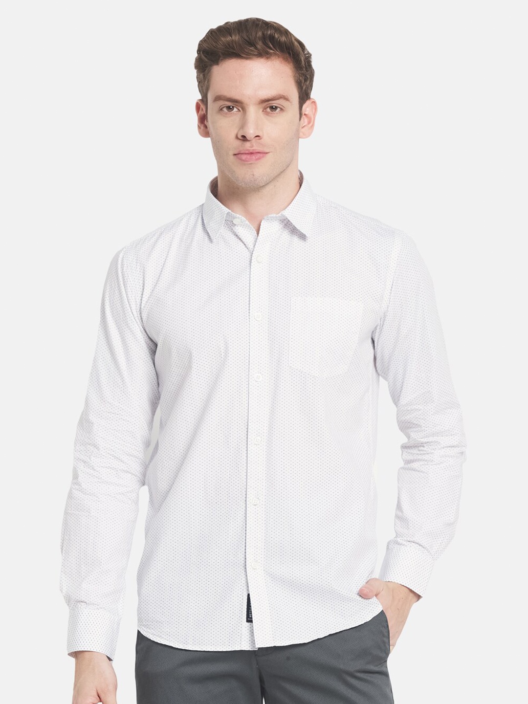 

METTLE Men Regular Fit Printed Cotton Casual Shirt, White