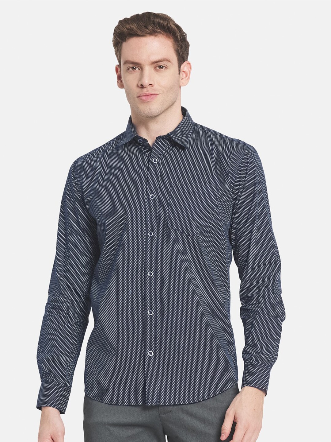 

METTLE Men Regular Fit Printed Cotton Casual Shirt, Navy blue