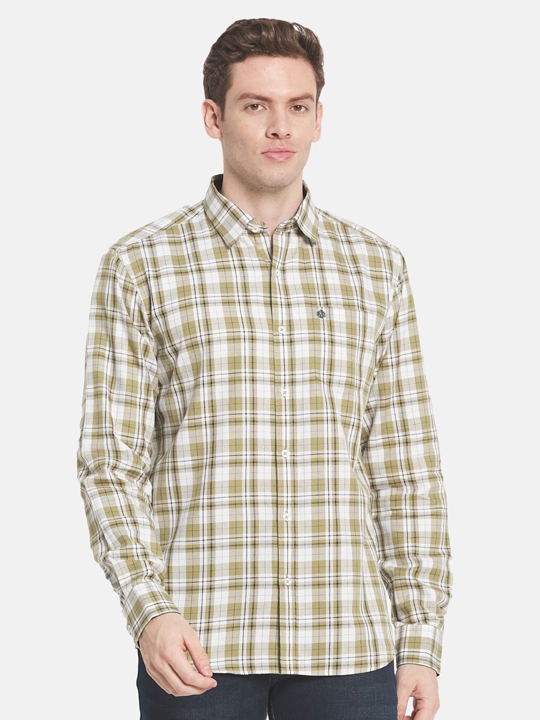 

METTLE Men Regular Fit Tartan Checked Cotton Casual Shirt, Olive