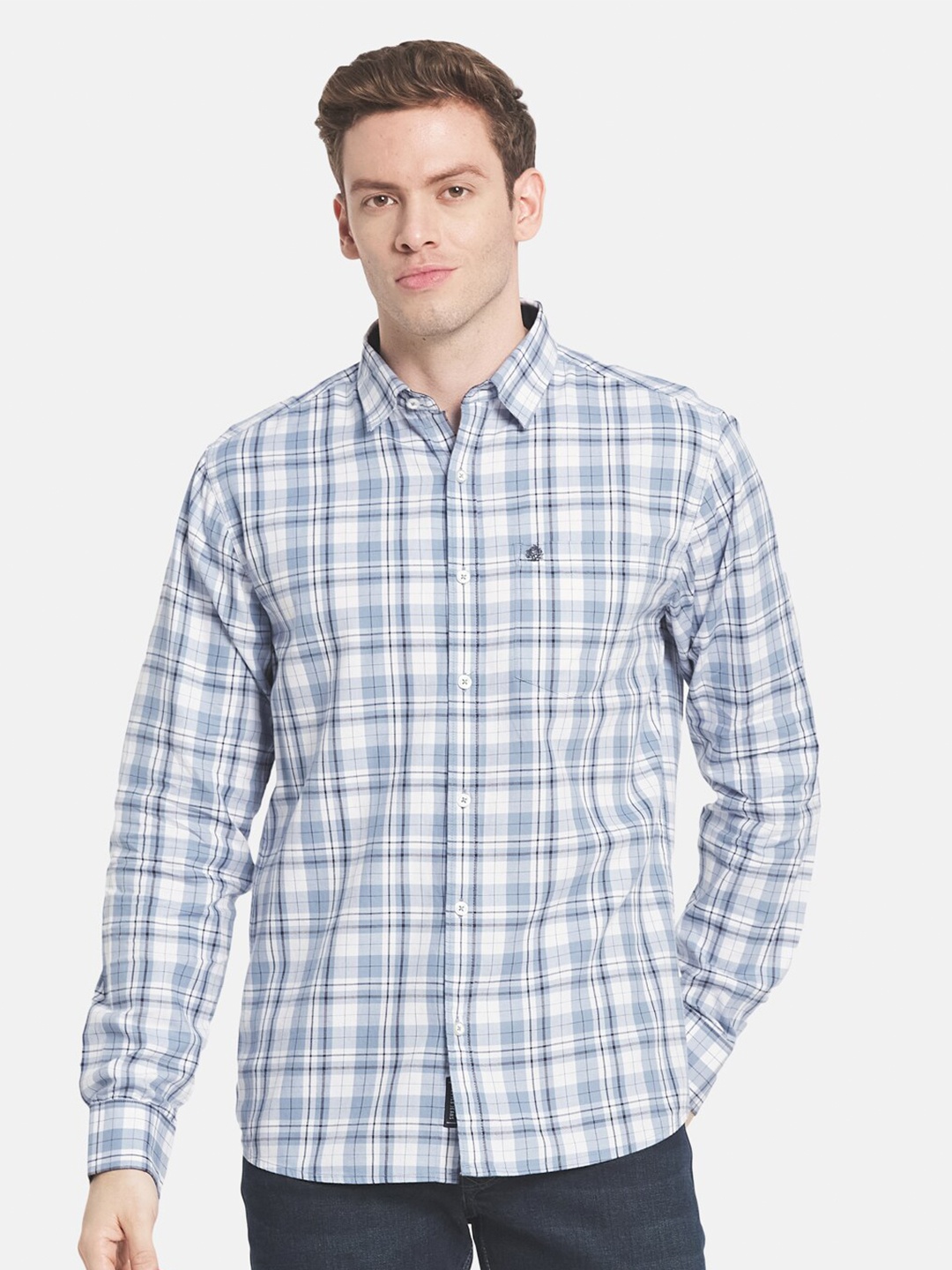 

METTLE Men Regular Fit Tartan Checked Cotton Casual Shirt, Blue