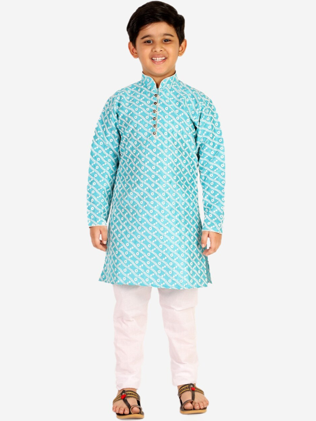 

Pro-Ethic STYLE DEVELOPER Boys Turquoise Blue Floral Printed Kurta with Pyjamas