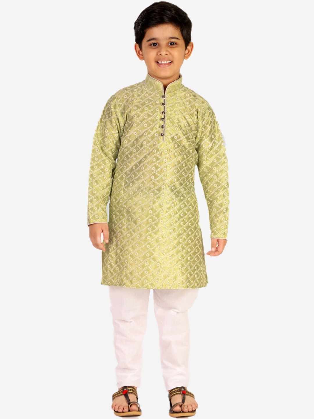 

Pro-Ethic STYLE DEVELOPER Boys Green Floral Printed Kurta with Pyjama Set