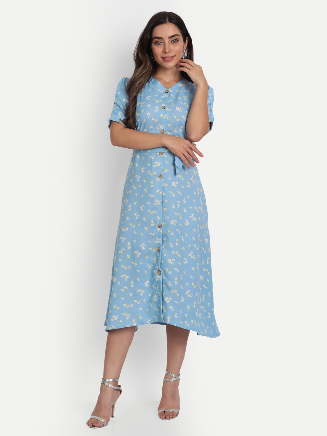 

GUFRINA Blue Floral Shirt Midi Dress