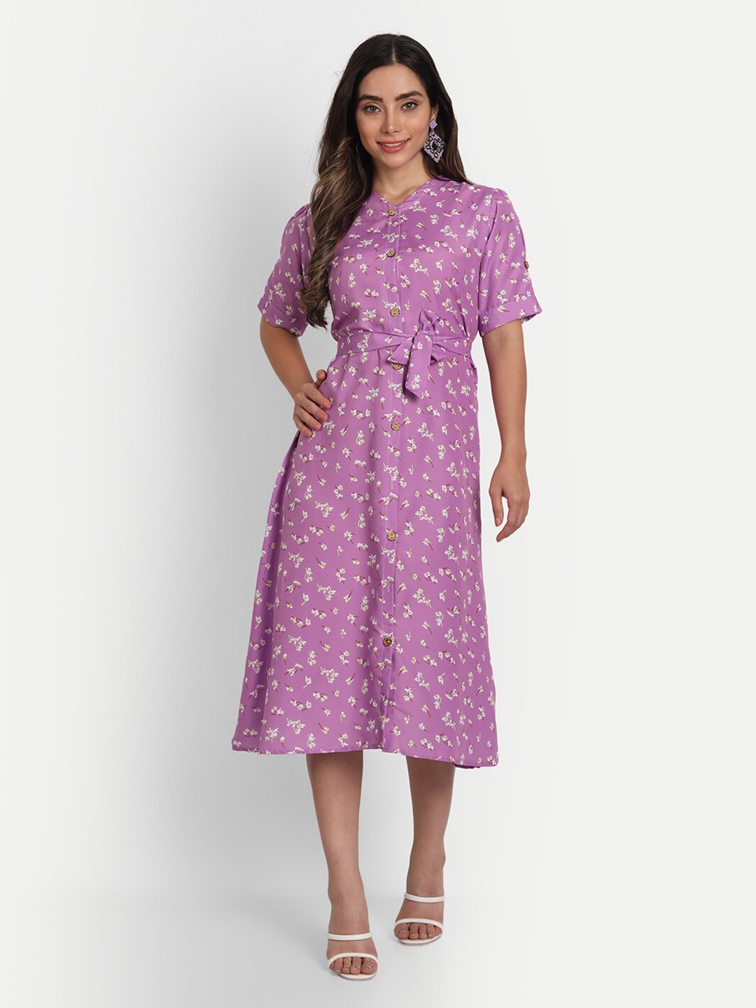 

GUFRINA Women Lavender Floral Printed A-Line Midi Dress