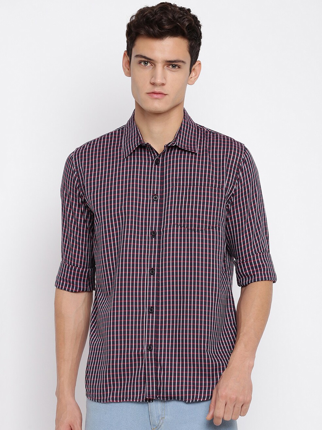 

abof Men Slim Fit Checked Casual Shirt, Red