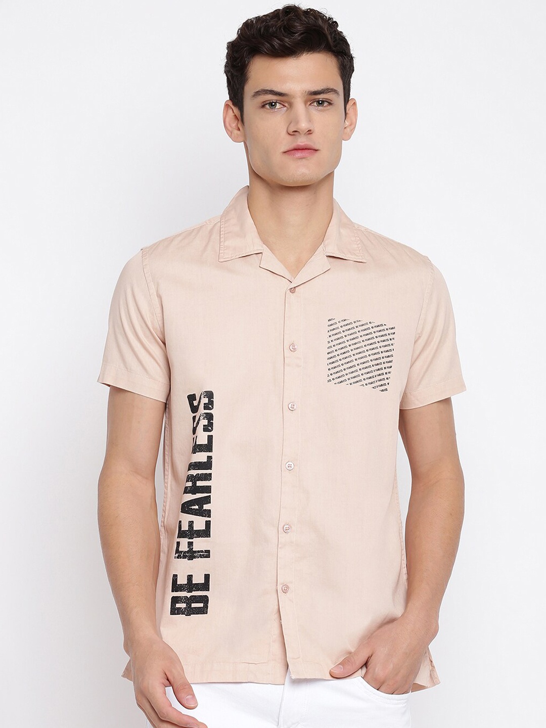 

abof Men Printed Casual Shirt, Peach
