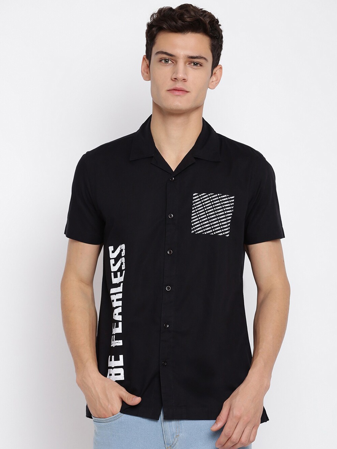 

abof Men Printed Casual Shirt, Black