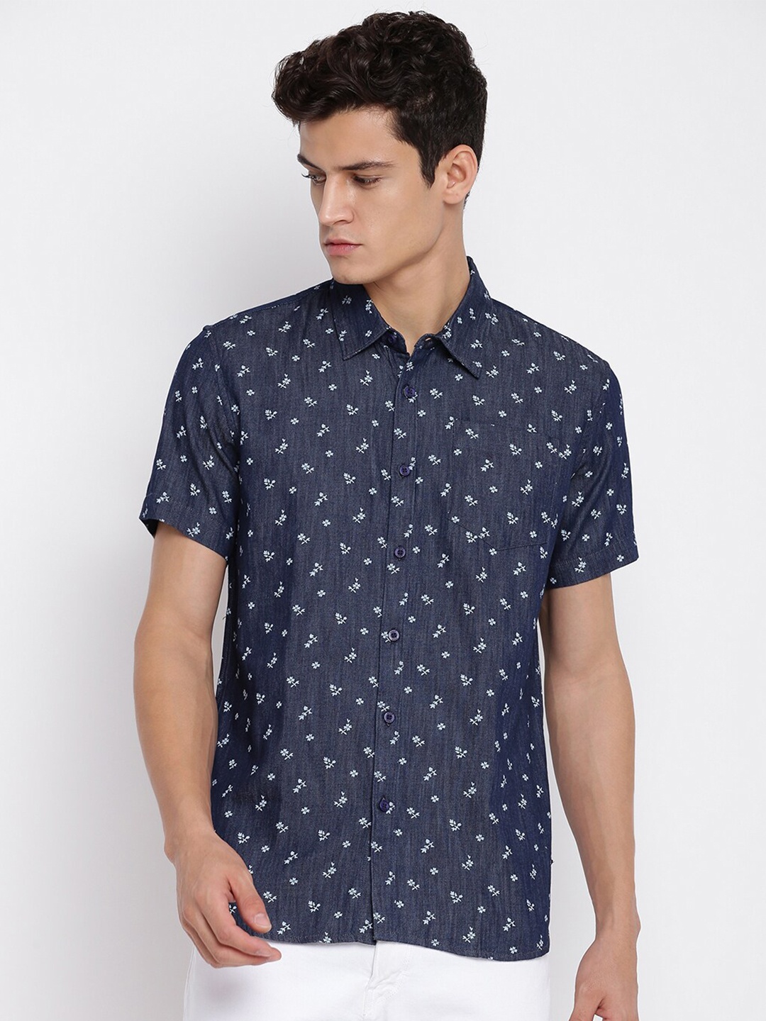 

abof Men Slim Fit Floral Printed Casual Shirt, Navy blue