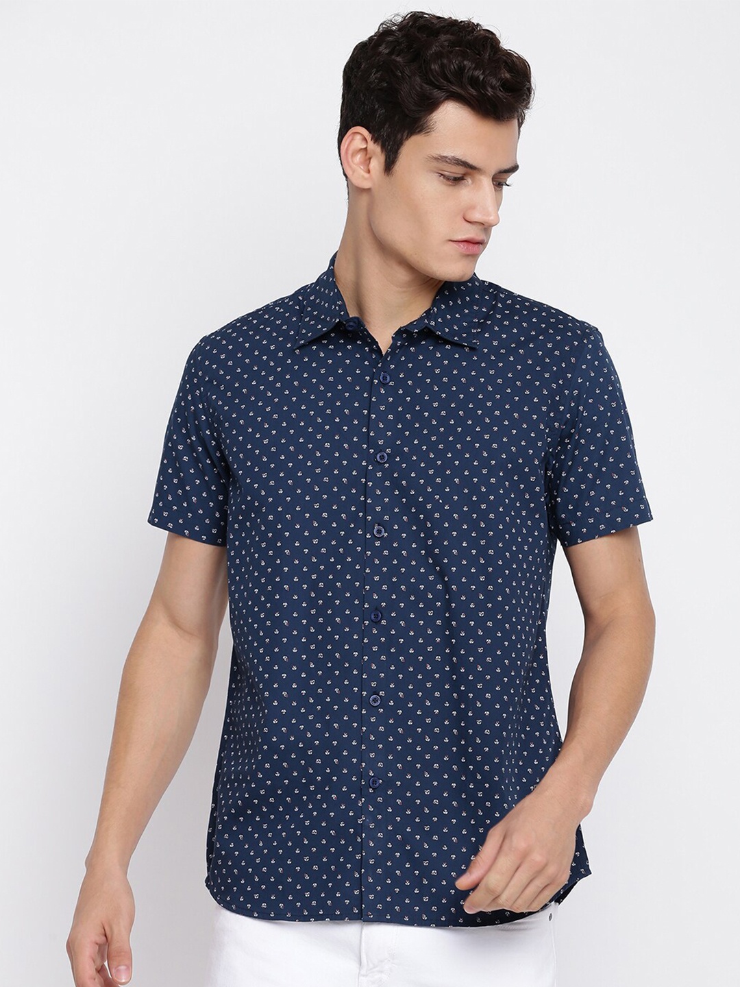 

abof Men Slim Fit Printed Casual Shirt, Navy blue