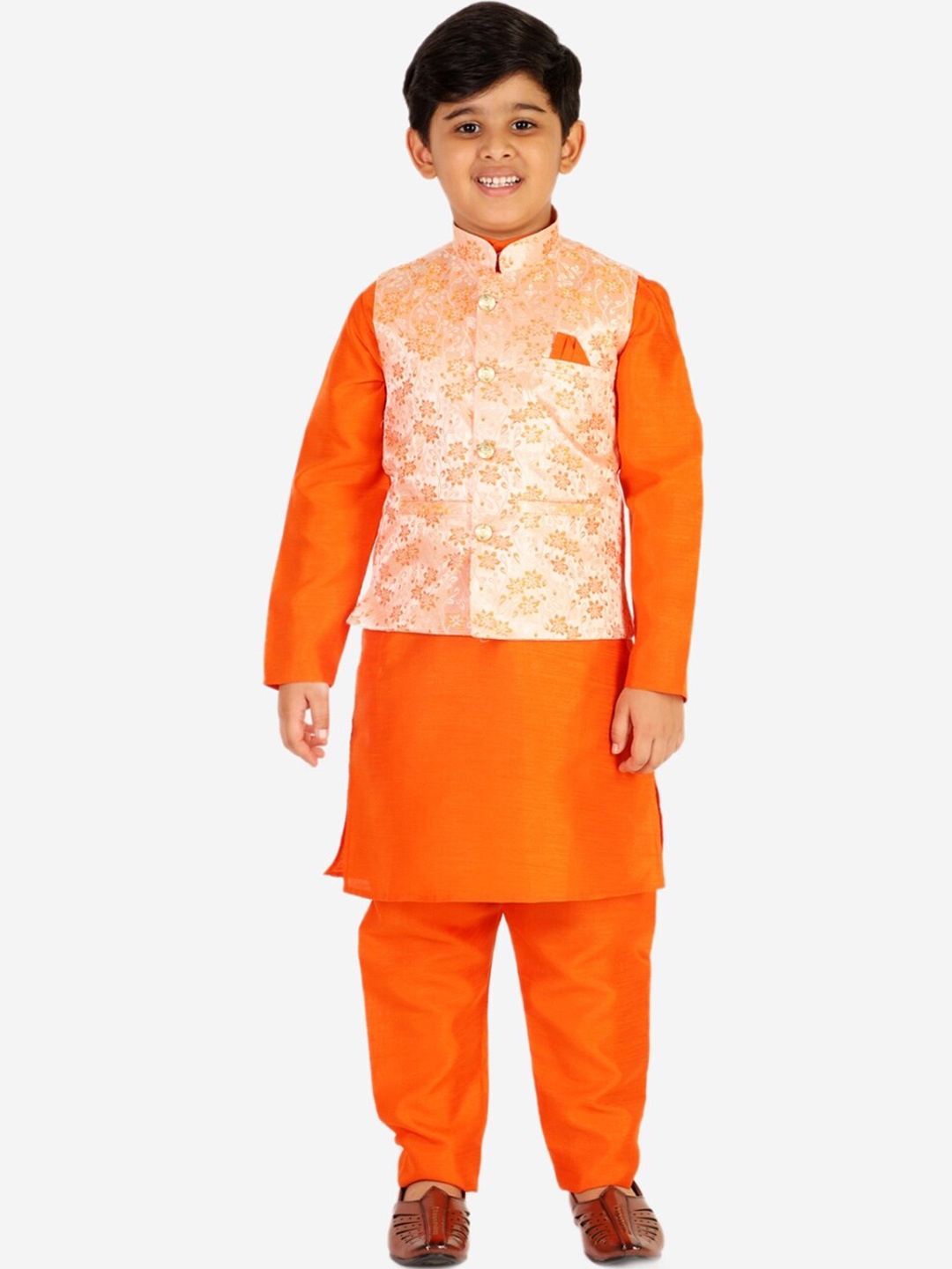 

Pro-Ethic STYLE DEVELOPER Boys Orange Kurta With Churidar & Nehru Jacket