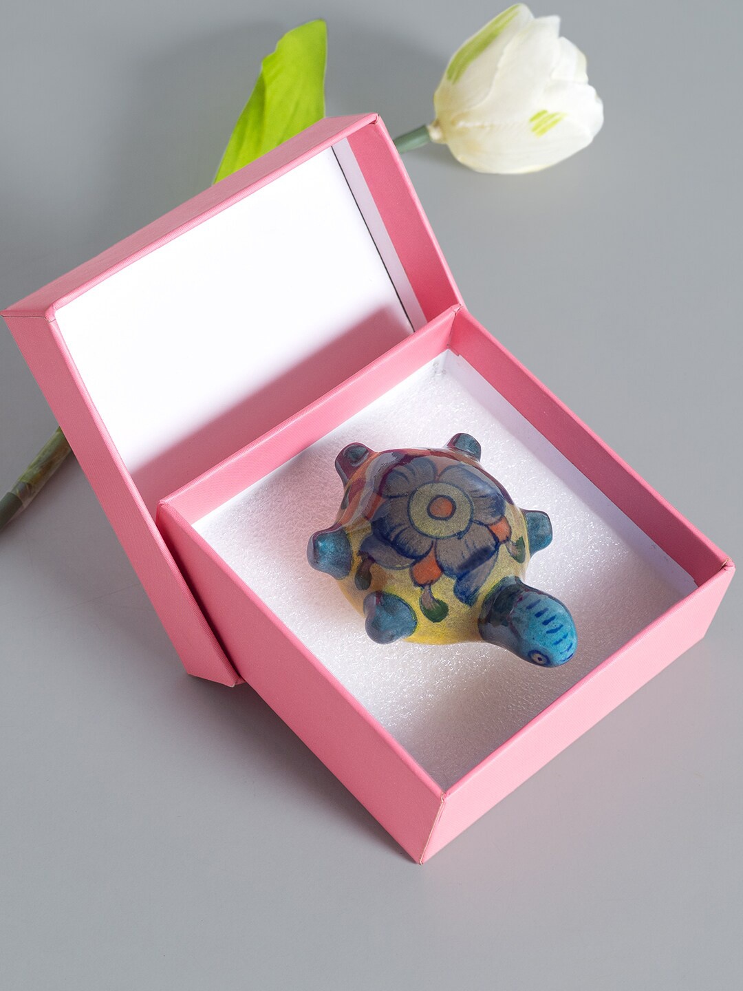 

Golden Peacock Green & Blue Hand Painted Ceramic Tortoise Decorative Showpiece