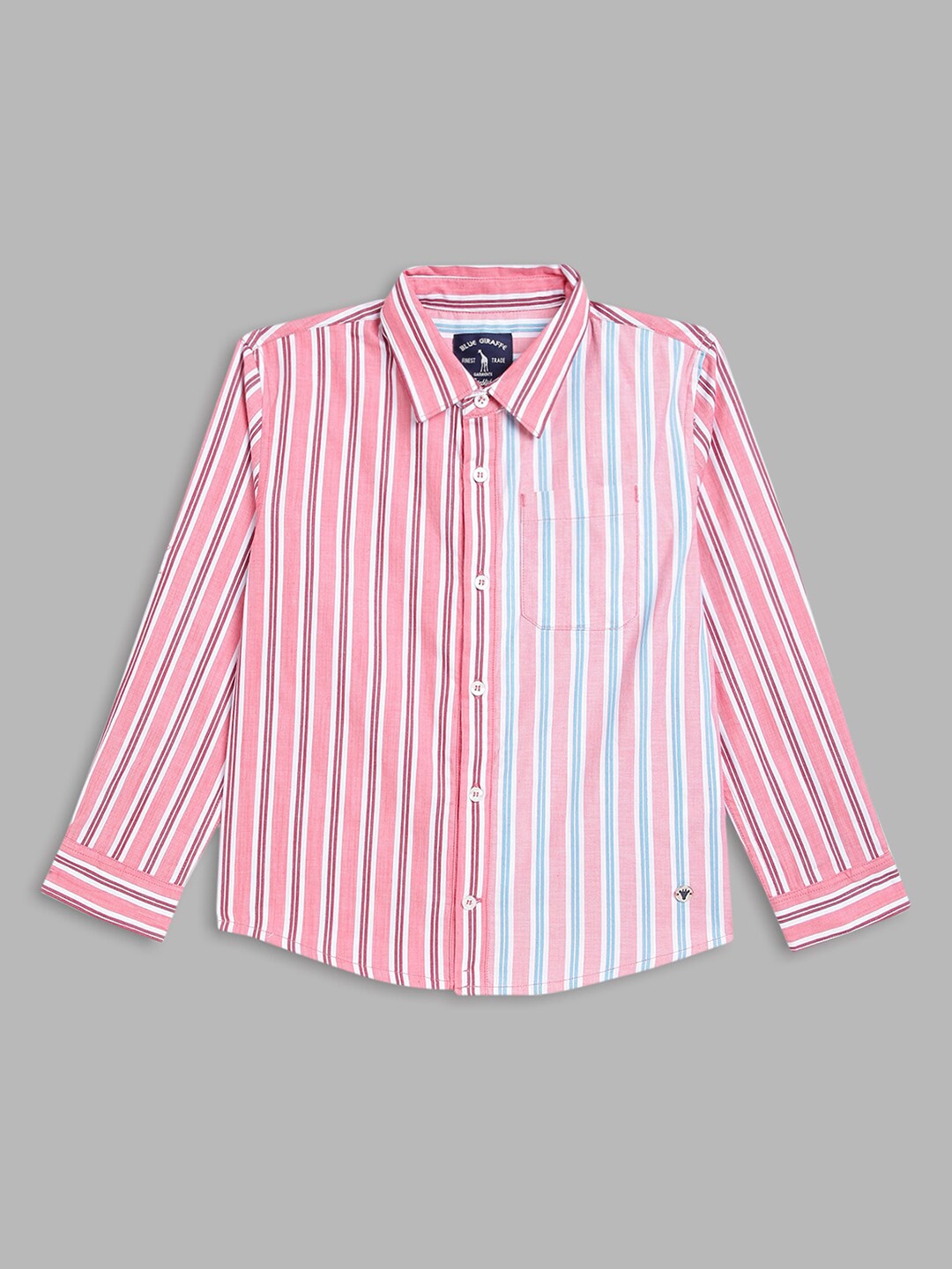

Blue Giraffe Boys Striped Pure Cotton Casual Shirt, Pink