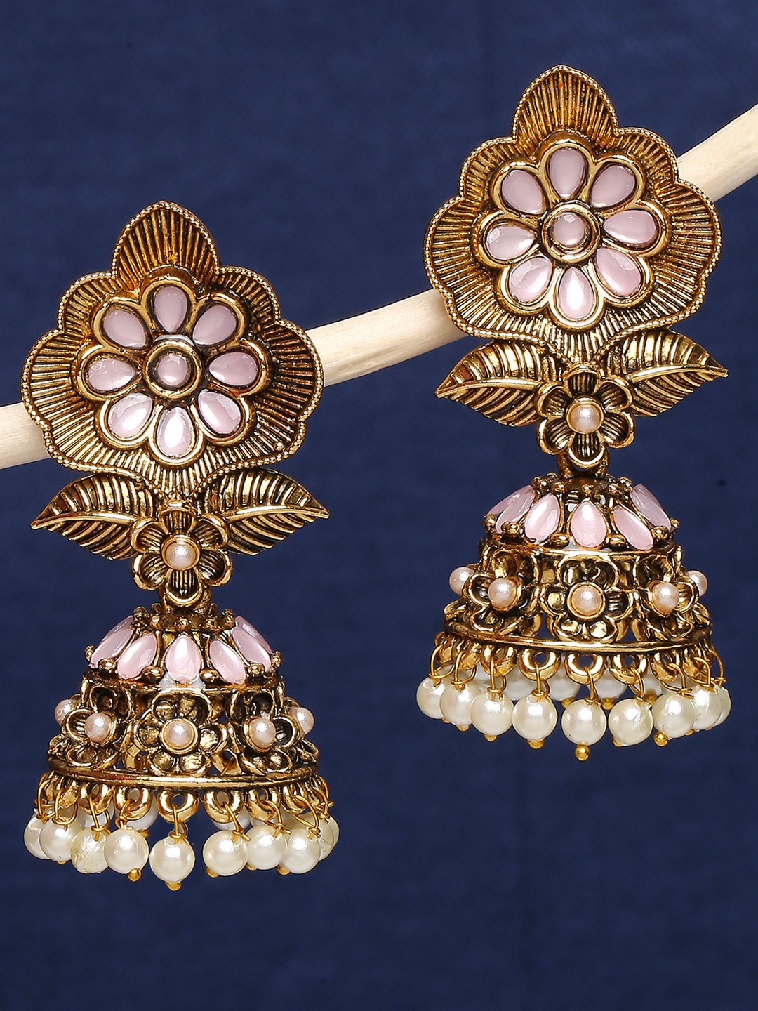 

OOMPH Pink Floral Jhumkas Earrings