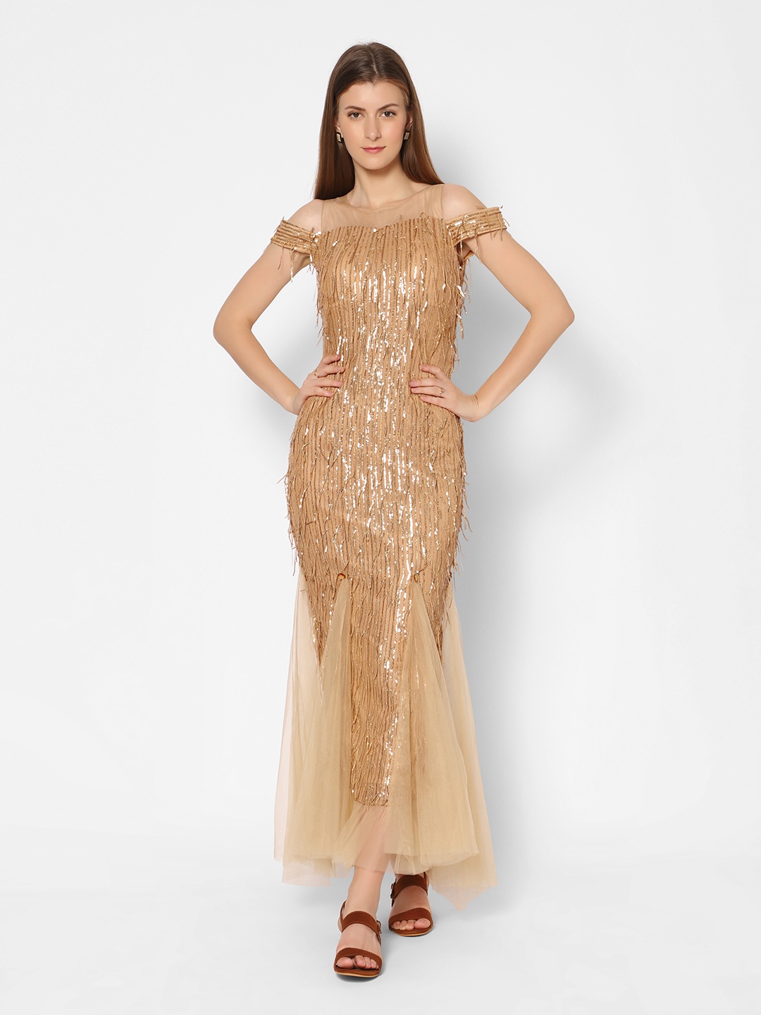 

Kiya Gold-Toned Embellished Off-Shoulder Maxi Maxi Dress
