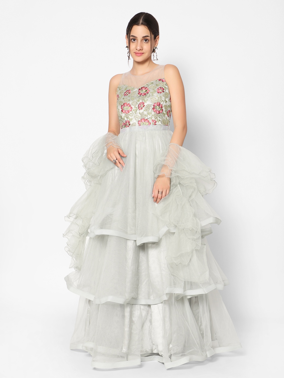 

Kiya Grey & Pink Embellished Maxi Dress