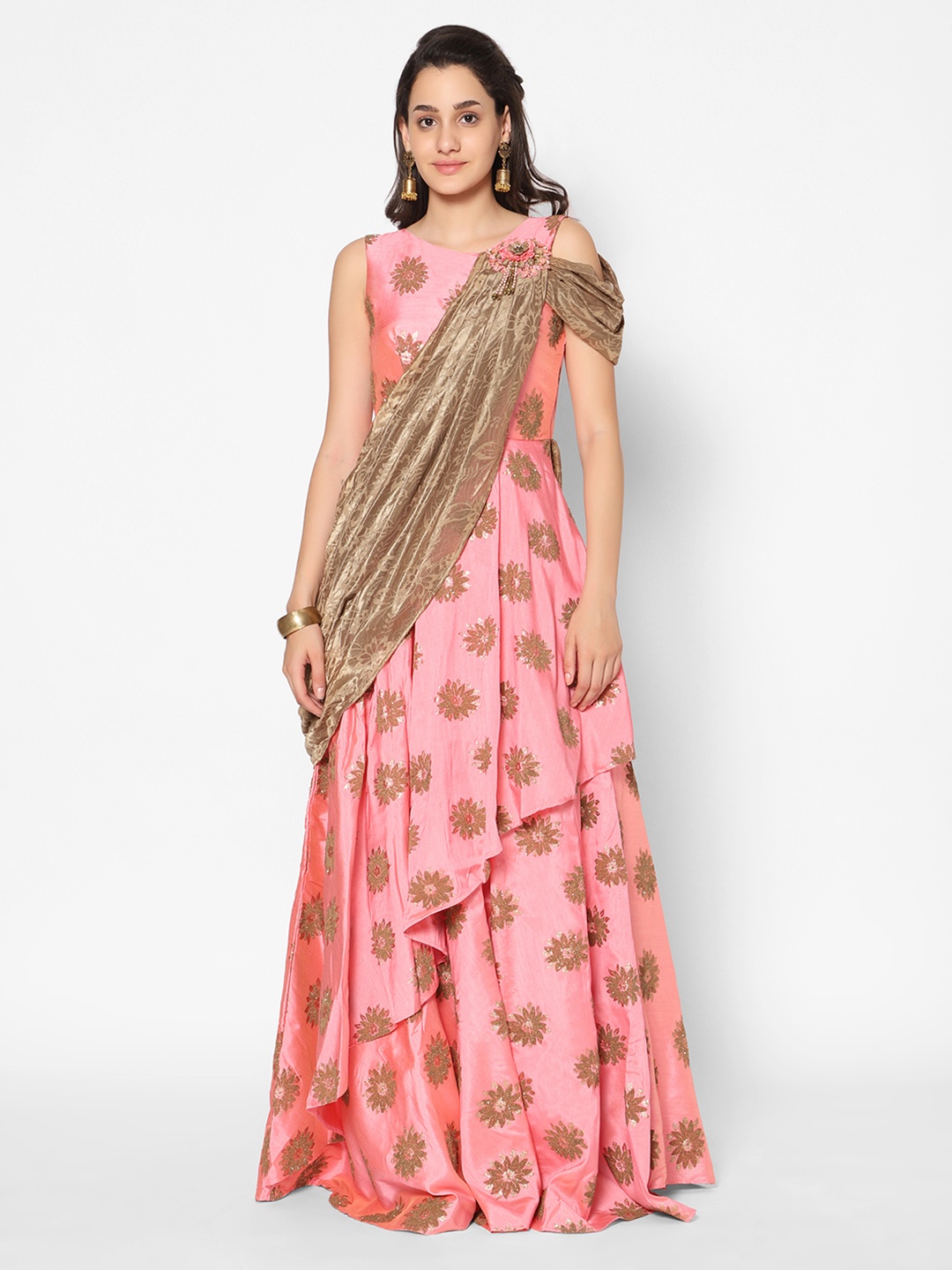 

Kiya Pink Floral Exquisite Silk Ethnic Gown