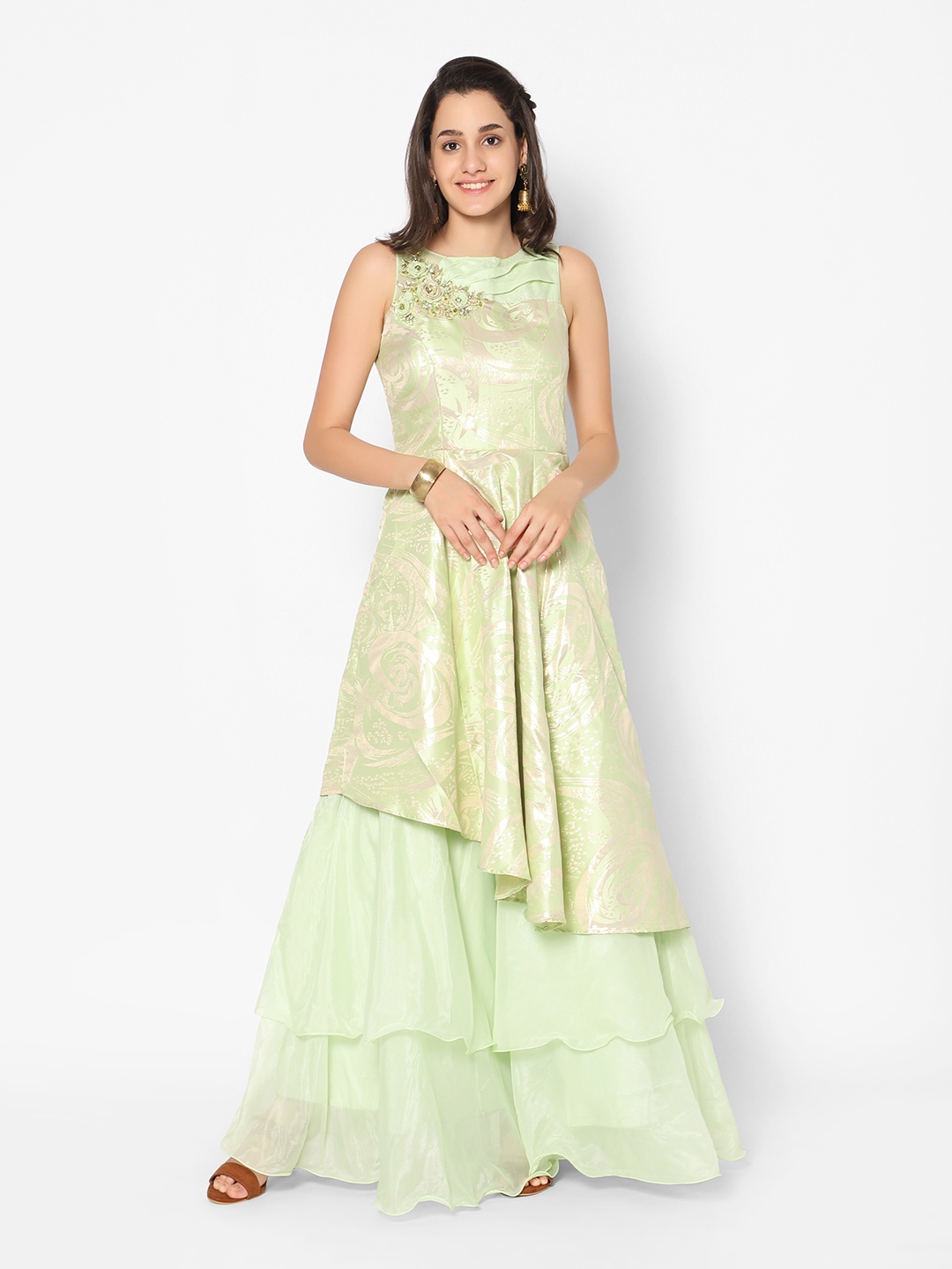 

Kiya Woman Green Graceful Printed Gown