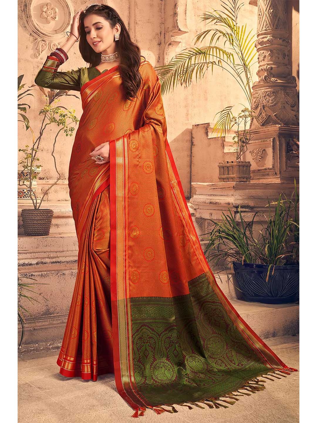 

KARAGIRI Red & Green Woven Design Zari Art Silk Saree