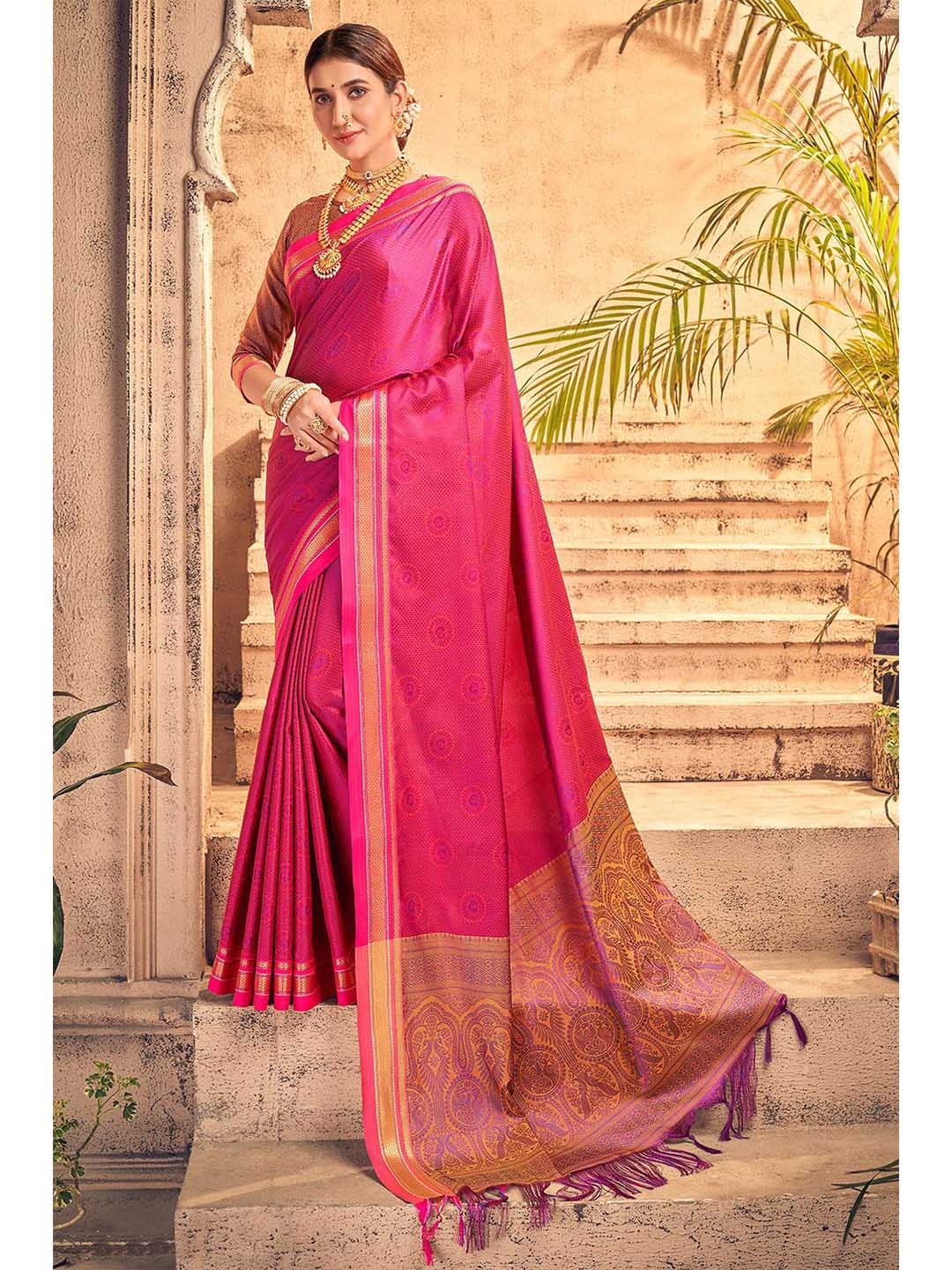 

KARAGIRI Women Pink & Purple Woven Design Zari Art Silk Saree