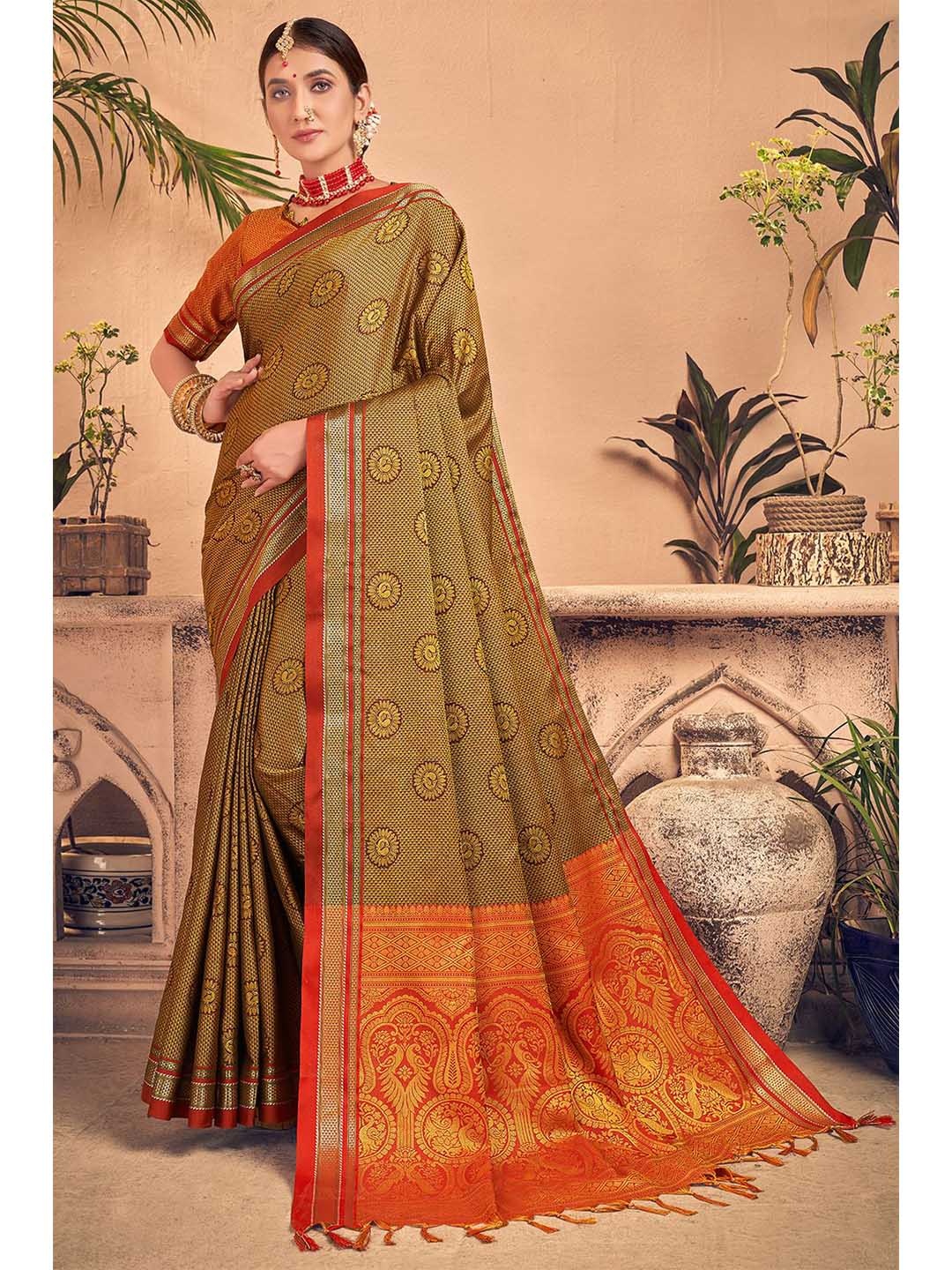 

KARAGIRI Red & Brown Woven Design Zari Art Silk Saree