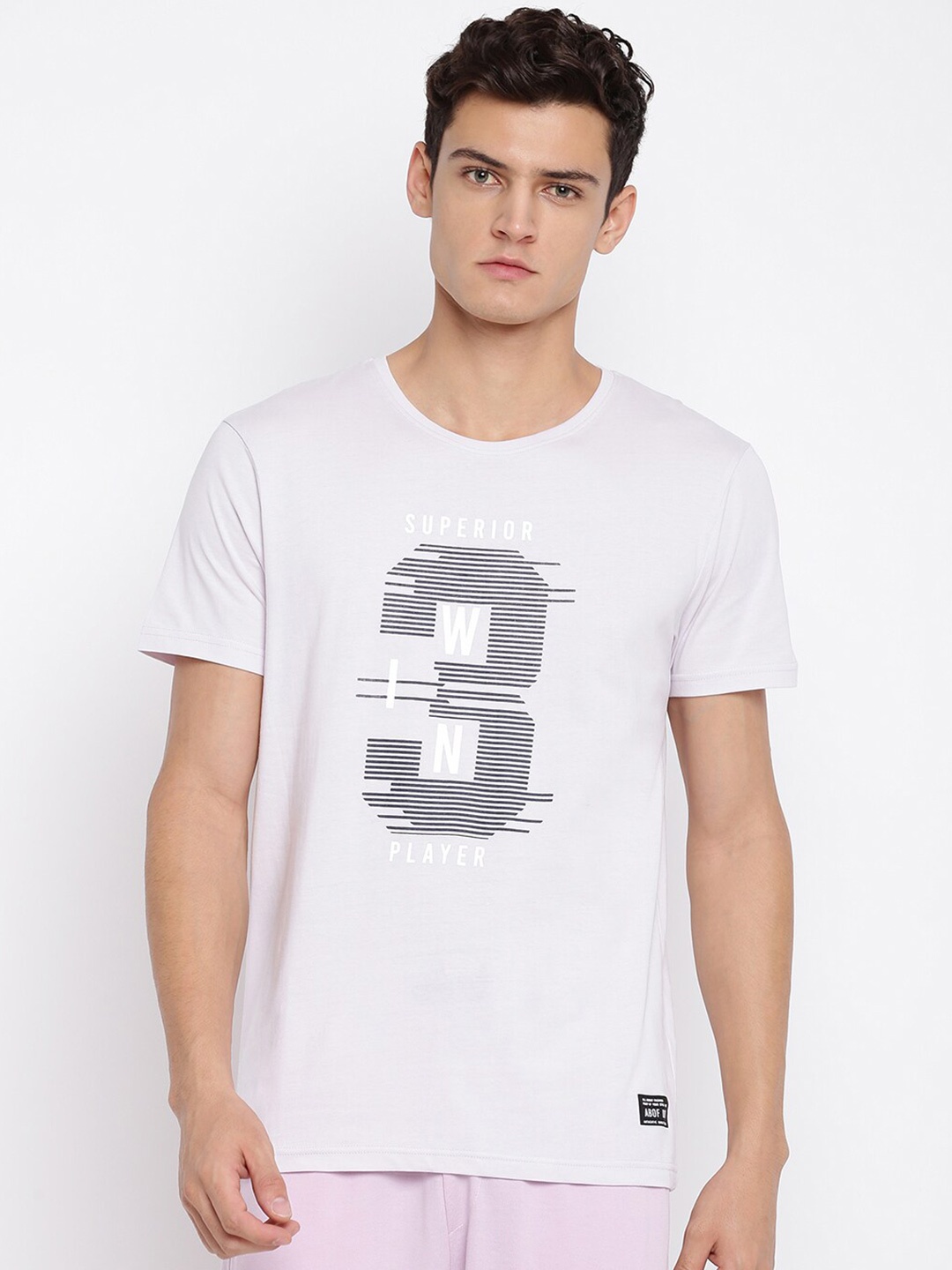 

abof Men Lavender Typography Short Sleeves Round Neck Printed T-shirt