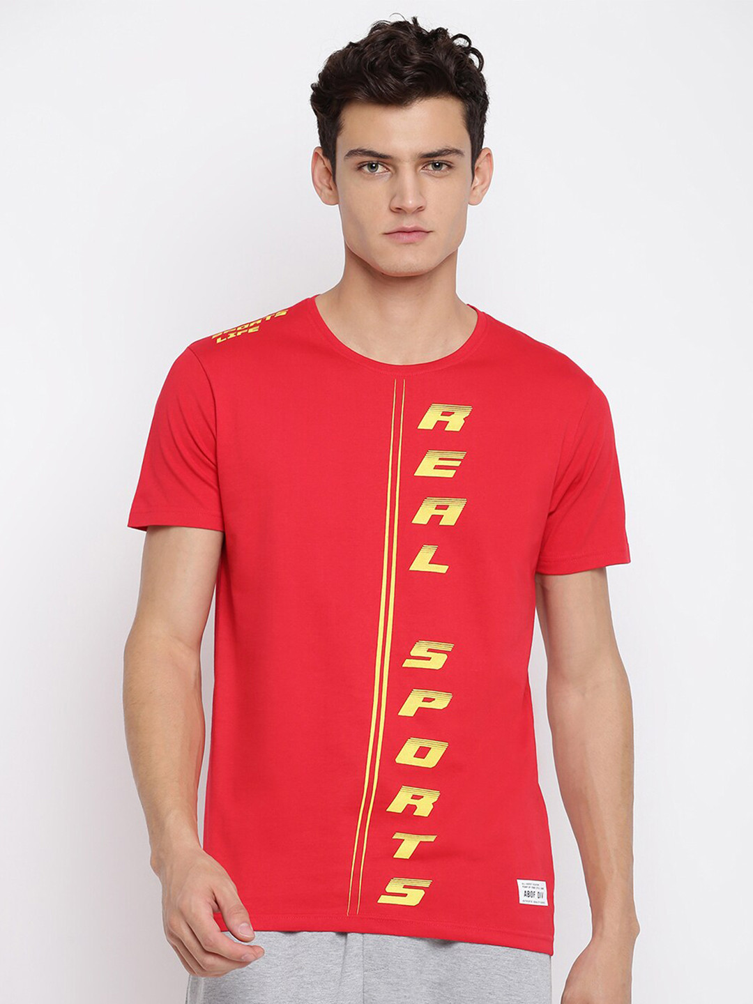 

abof Men Red Typography Printed Short Sleeves Round Neck T-shirt