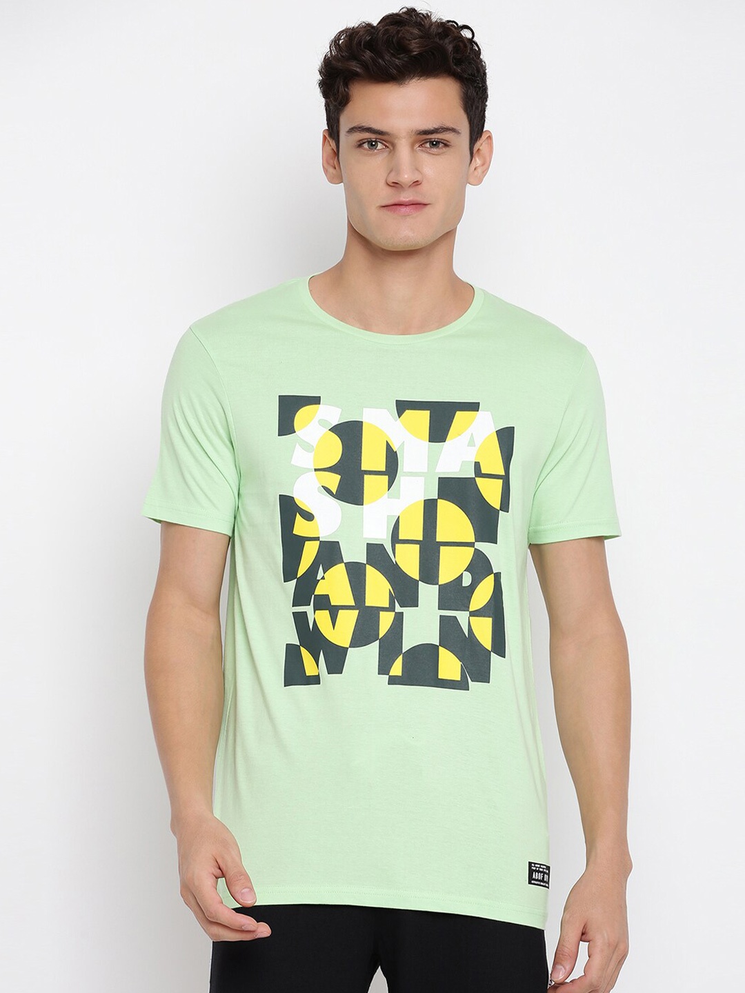 

abof Men Green Printed Round Neck Short Sleeves T-shirt