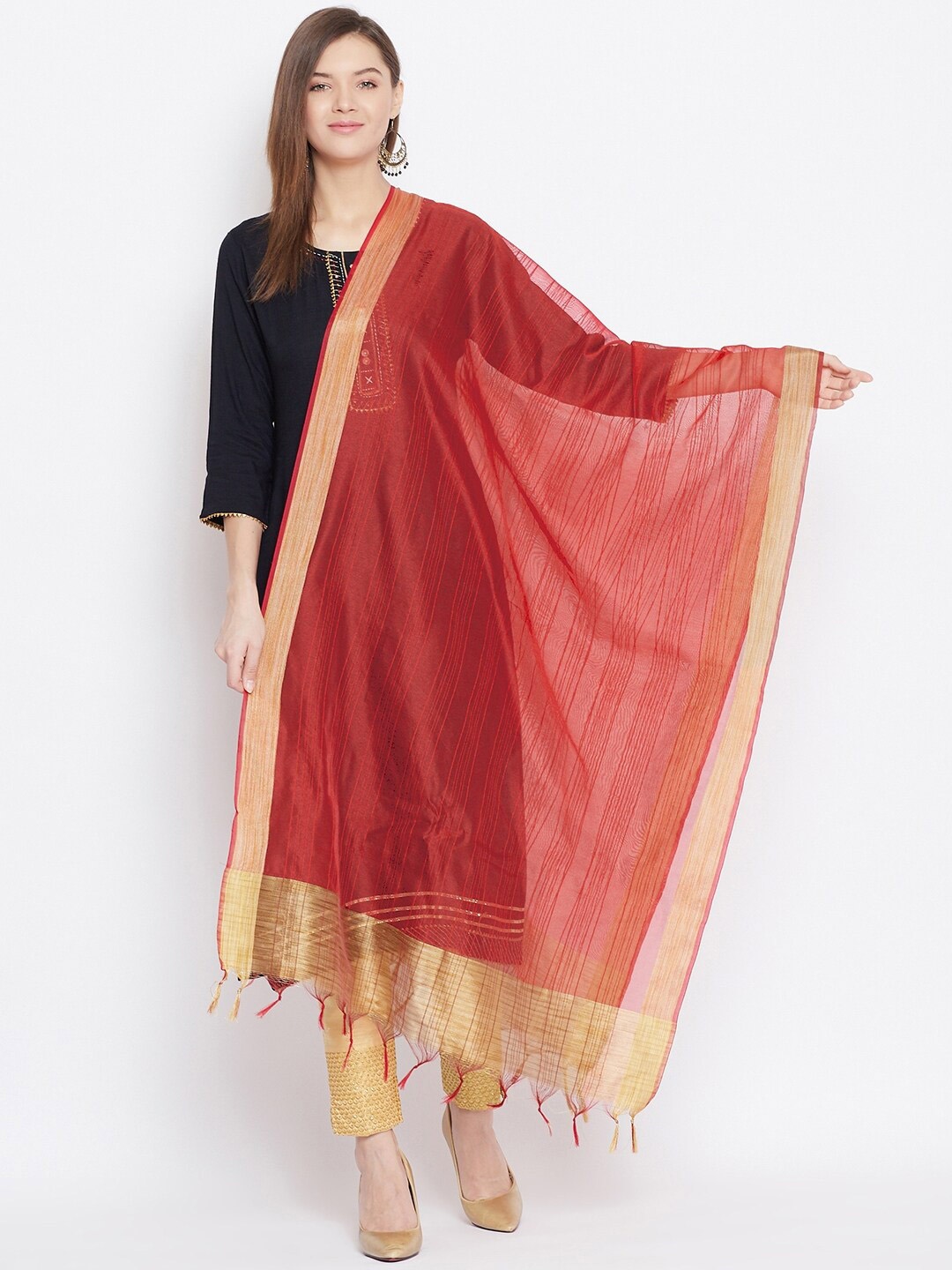 

Clora Creation Red & Gold-Toned Woven Design Dupatta