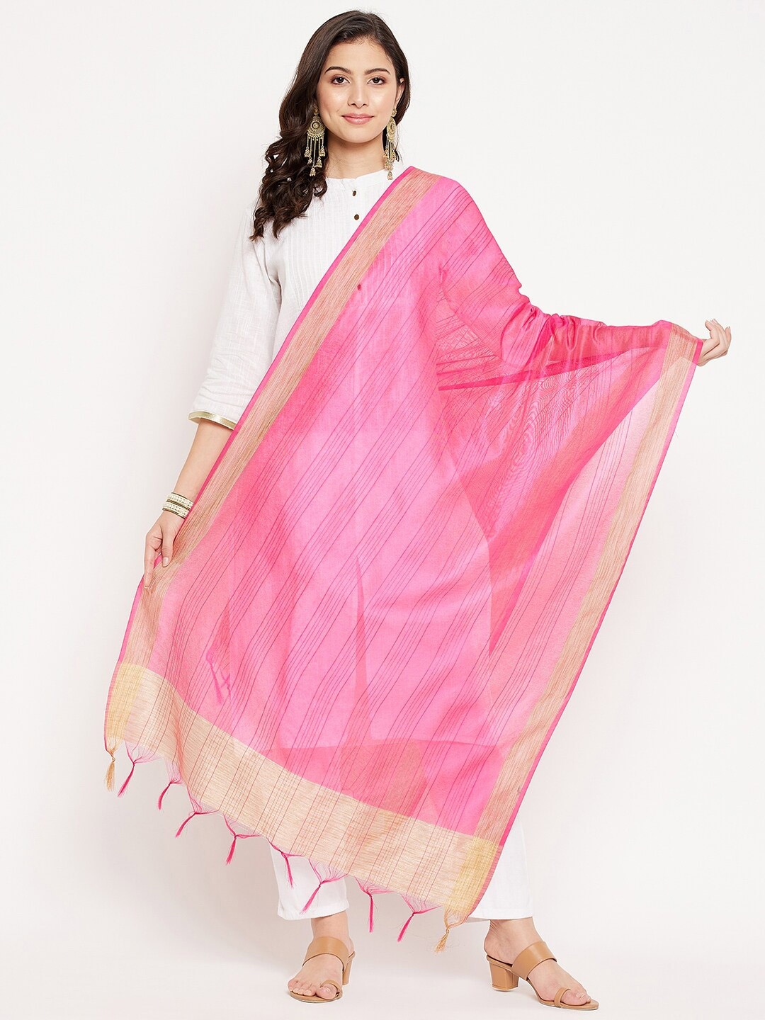 

Clora Creation Magenta & Beige Striped Dupatta