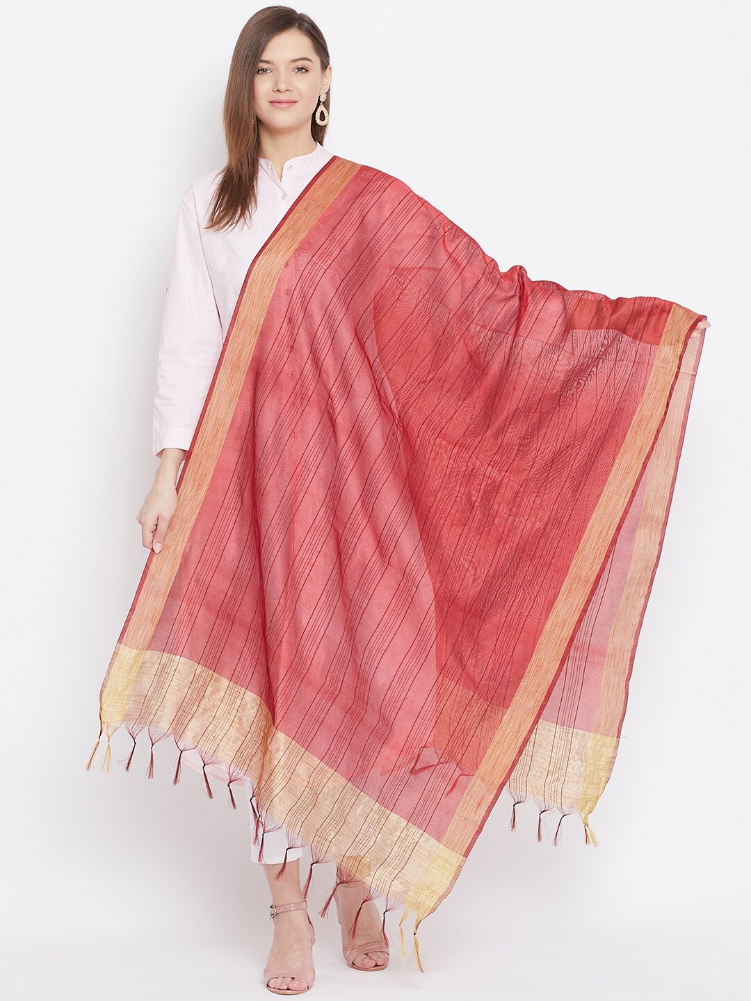 

Clora Creation Women Maroon & Gold-Toned Striped Dupatta