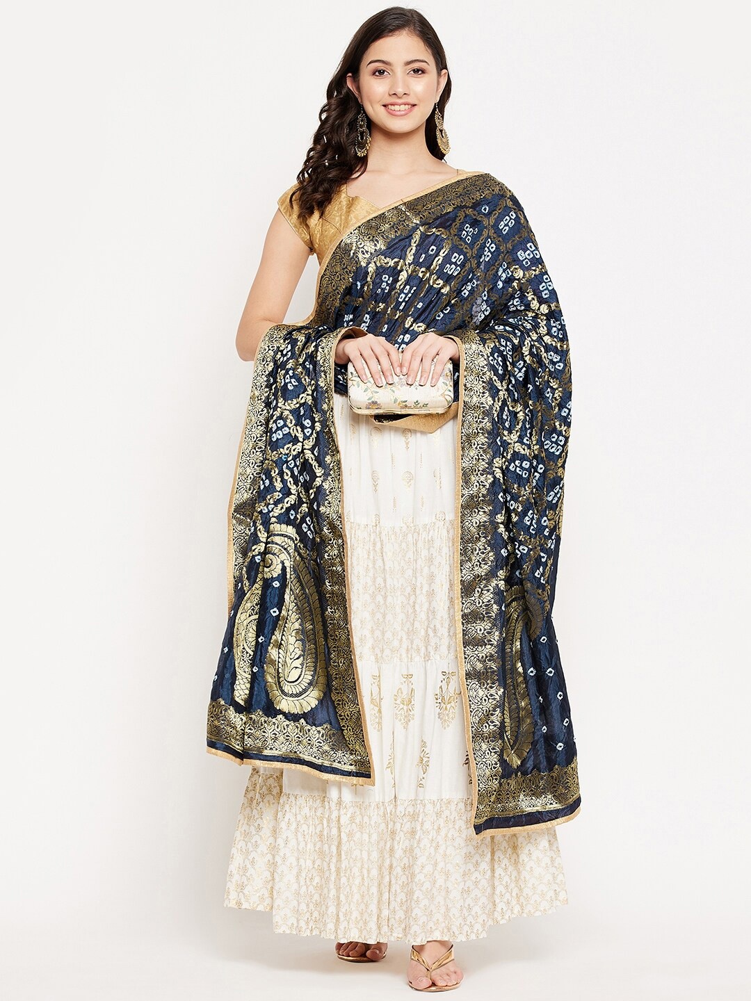

Clora Creation Navy Blue & White Woven Design Dupatta