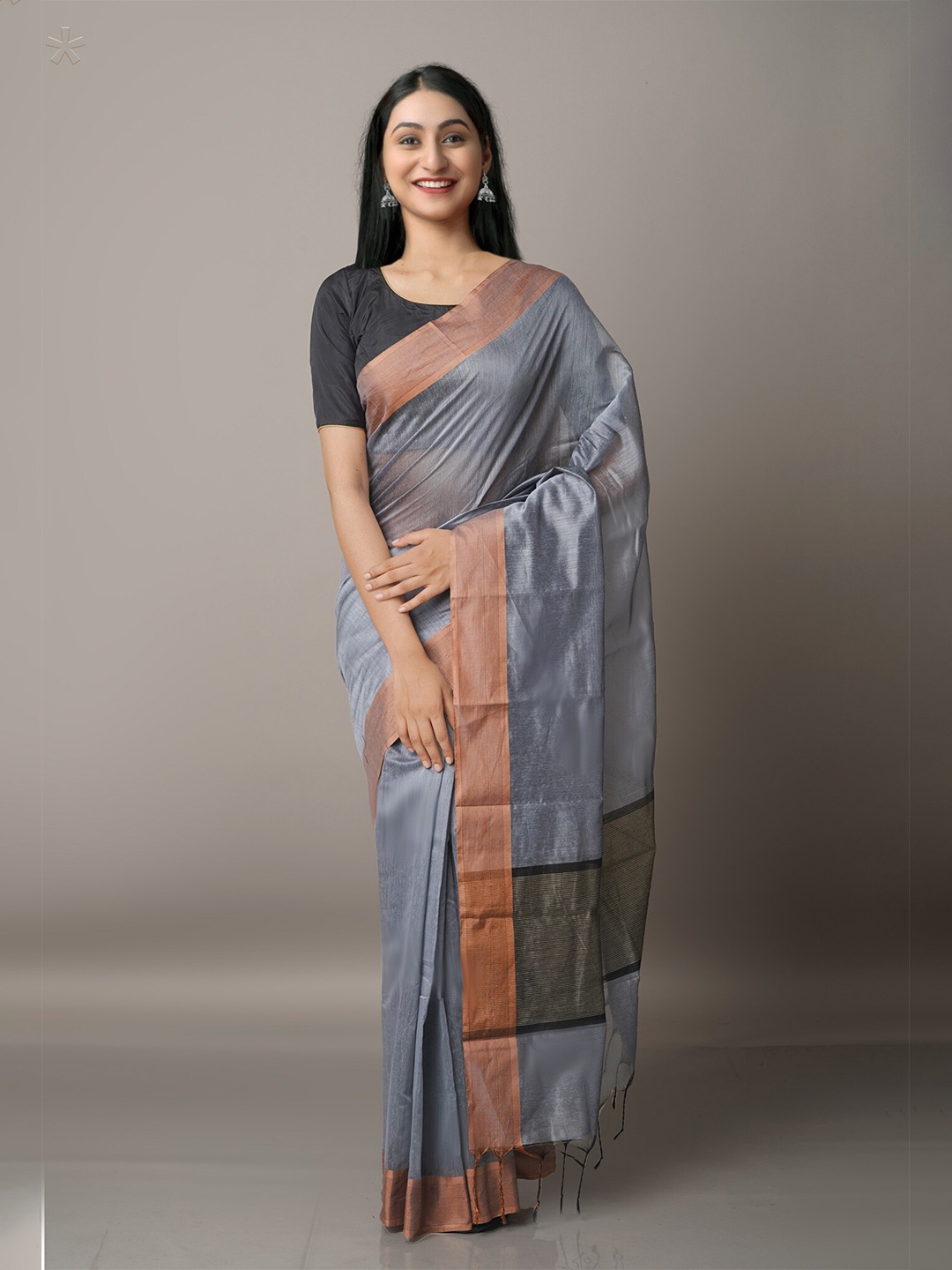 

Unnati Silks Blue & Black Silk Cotton Chanderi Saree