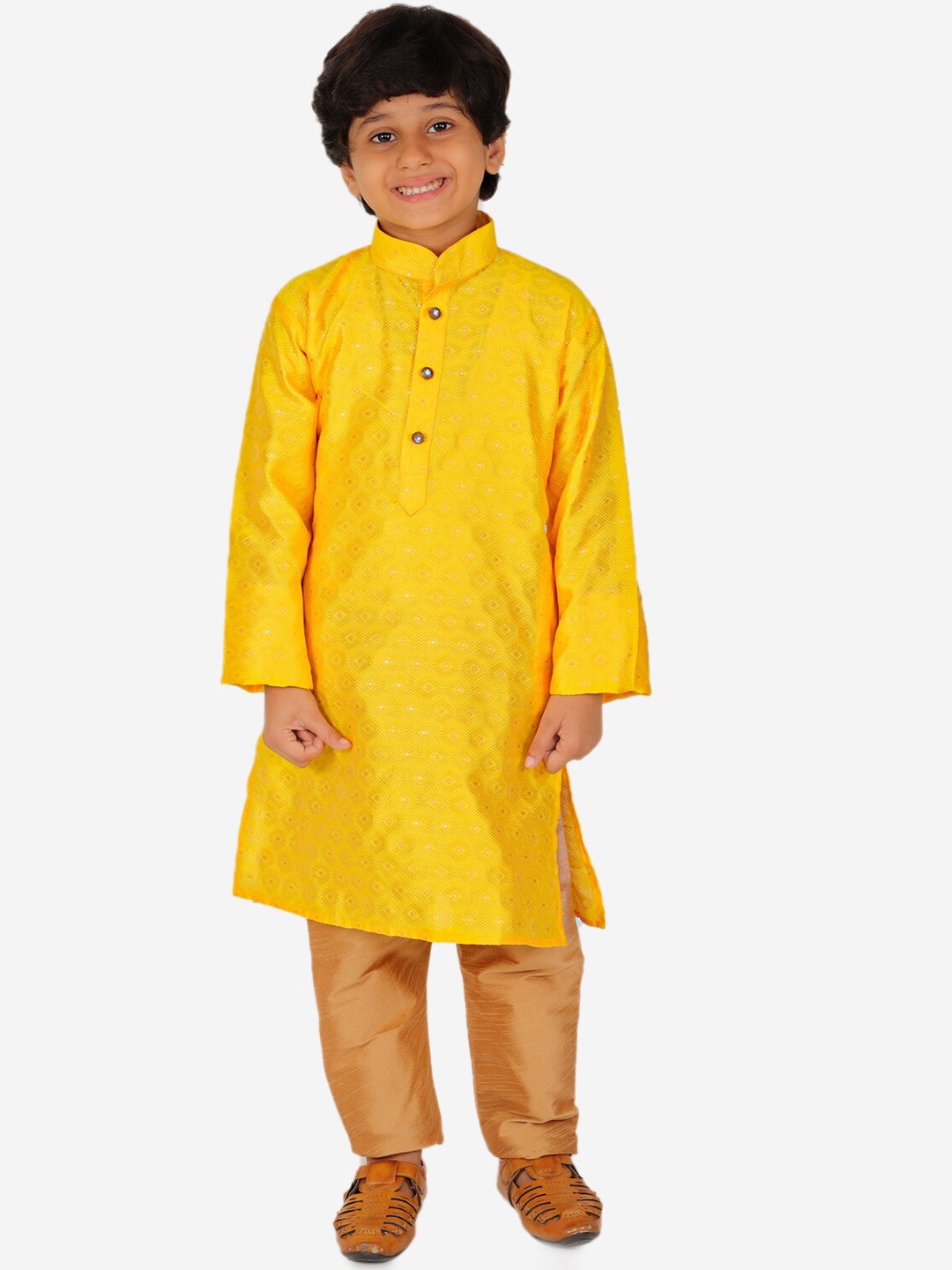 

Pro-Ethic STYLE DEVELOPER Boys Yellow Pure Silk Kurta with Pyjamas