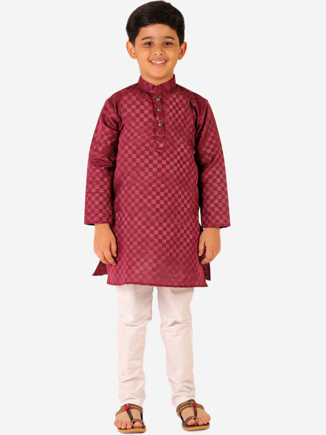 

Pro-Ethic STYLE DEVELOPER Boys Maroon Striped Pure Cotton Kurta with Pyjamas