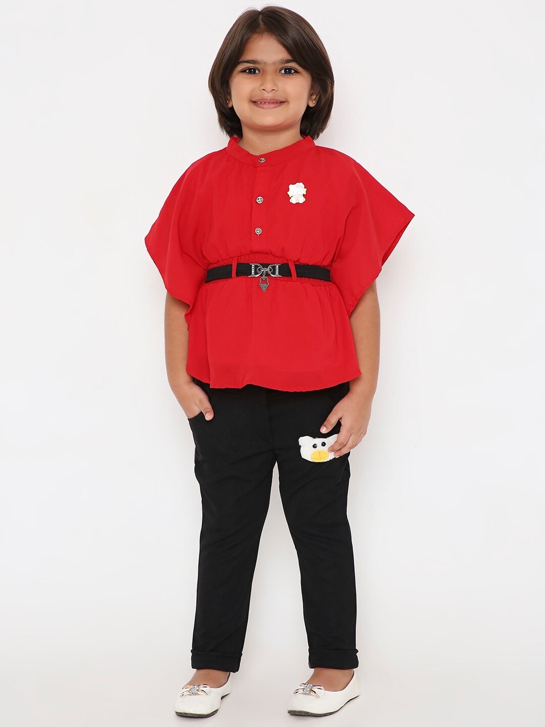 

POPLINS Girls Red & Black Top with Capris