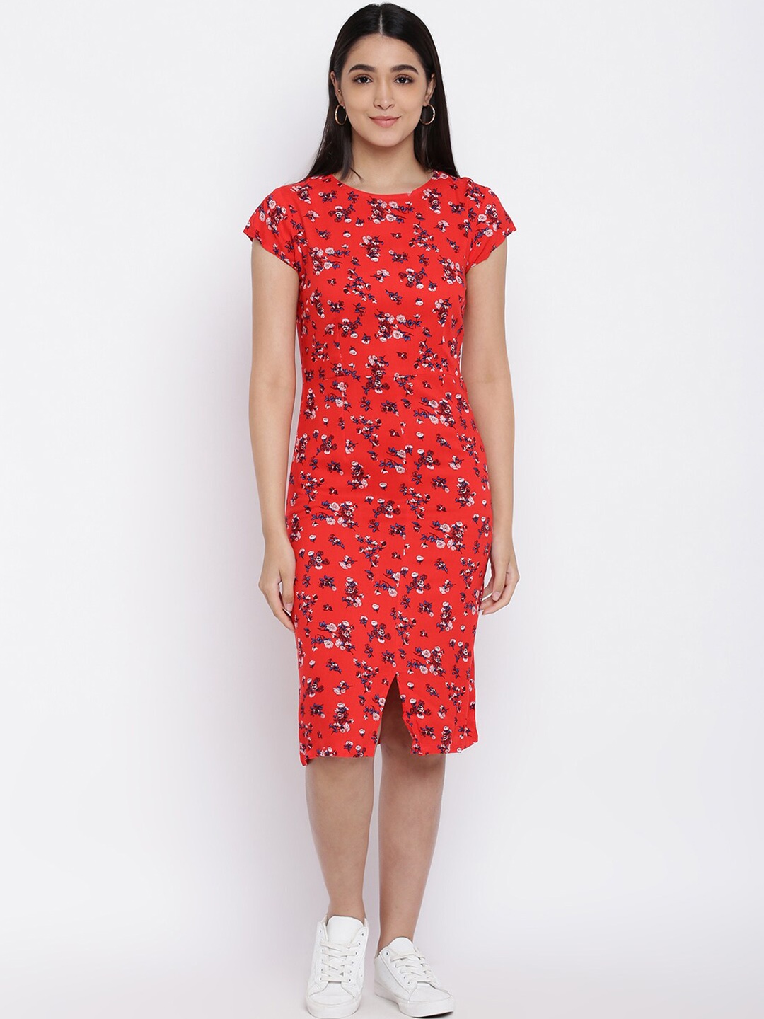 

abof Women Red Printed Floral Sheath Dress