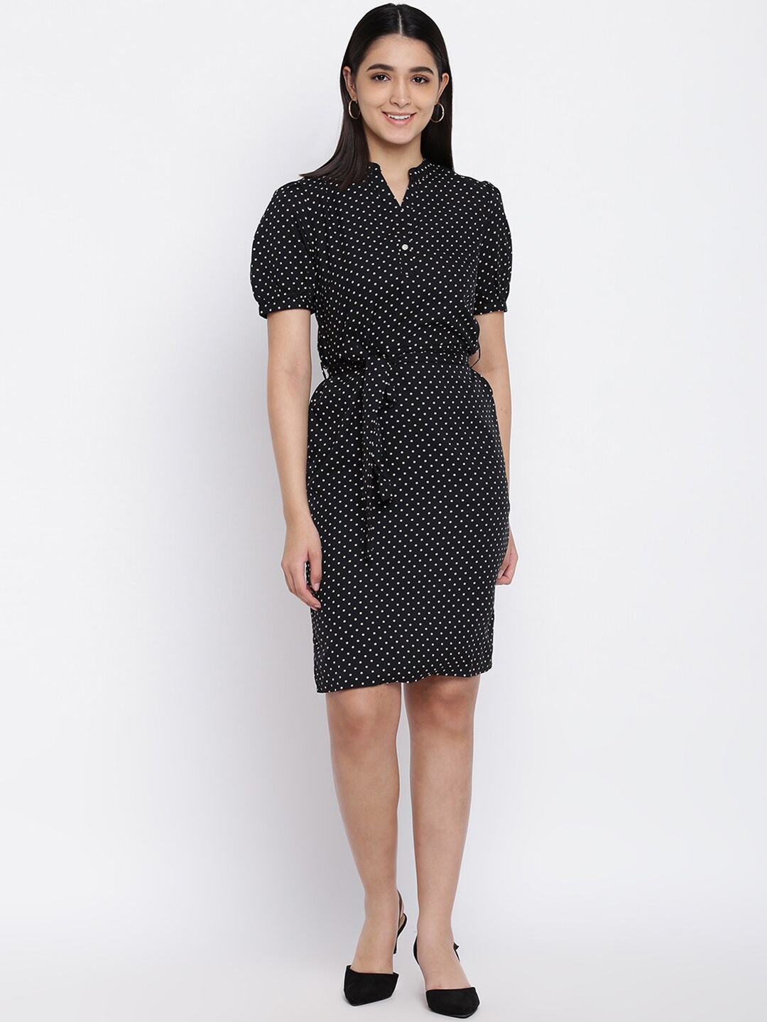 

abof Black & White Polka Dot Printed A-Line Dress