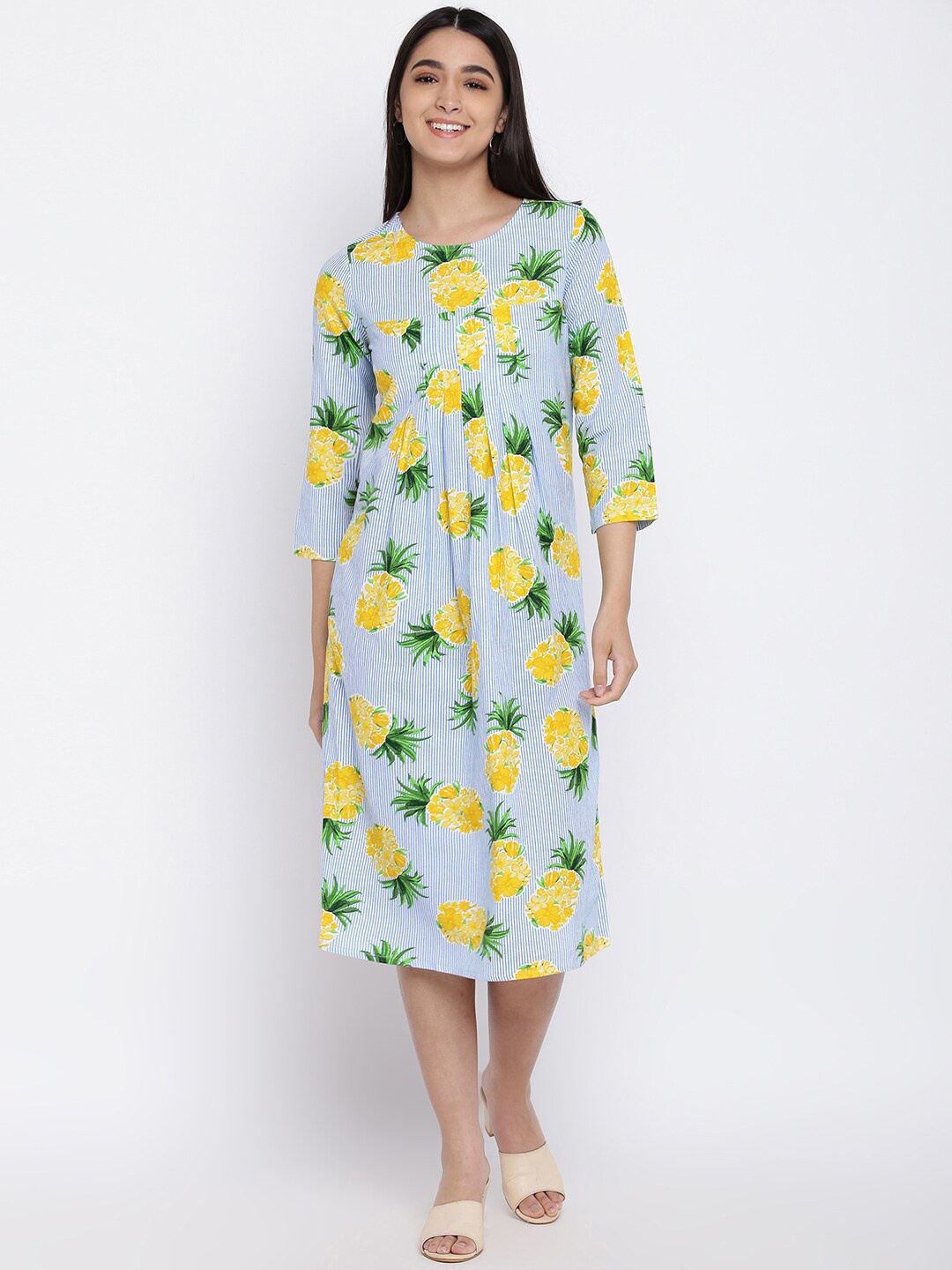 

abof Multicoloured Floral Printed A-Line Midi Dress, Multi