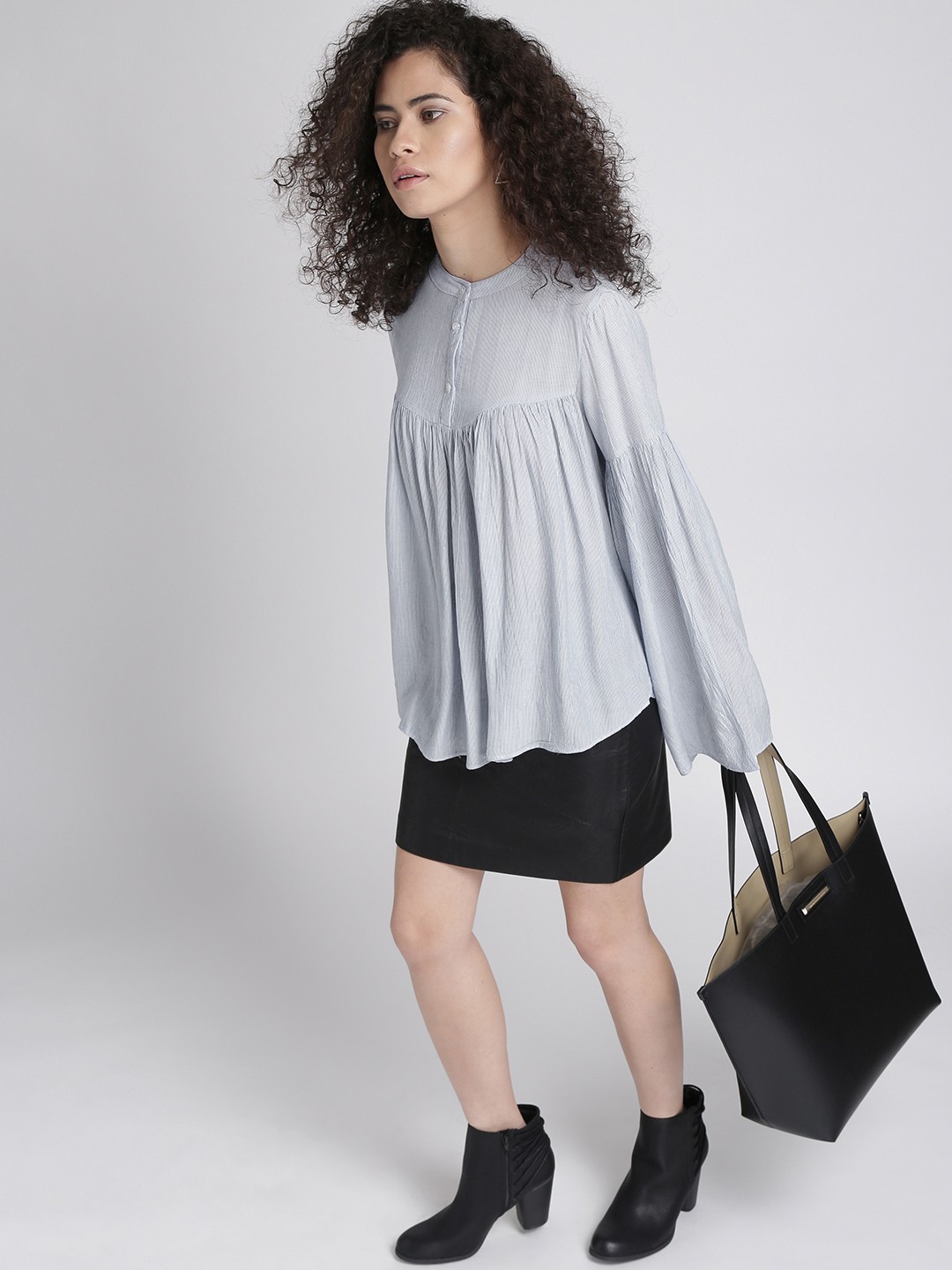 

Chemistry Women Blue Pinstriped A-Line Top