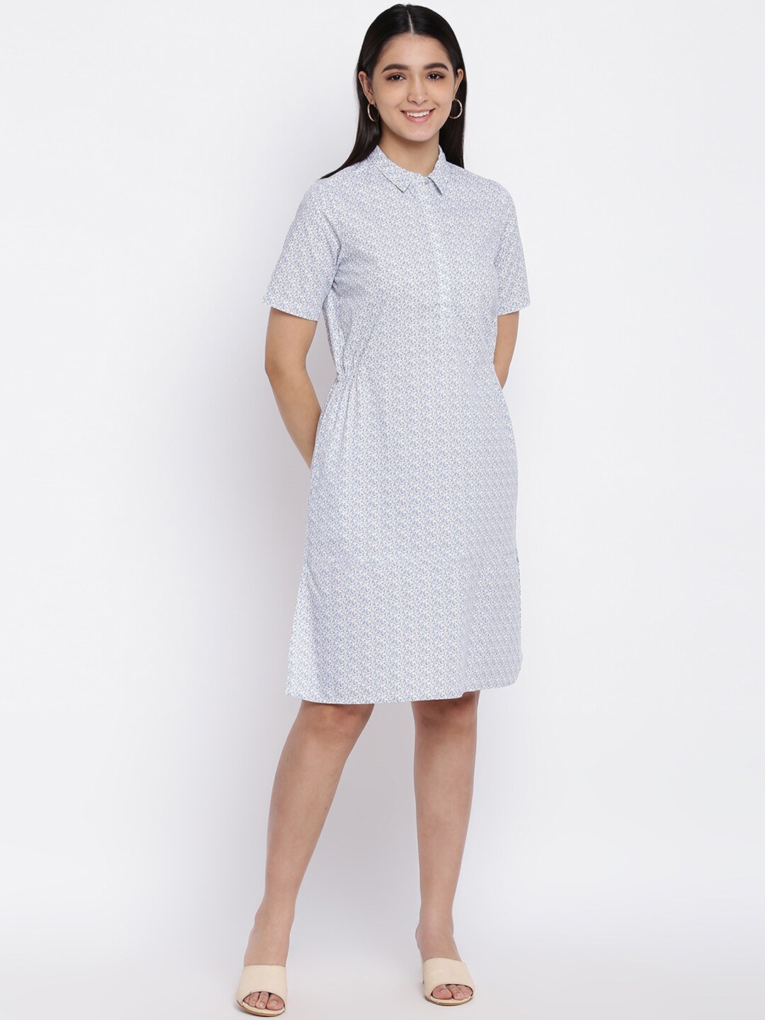 

abof Women Floral Print Light Blue Collared Dress
